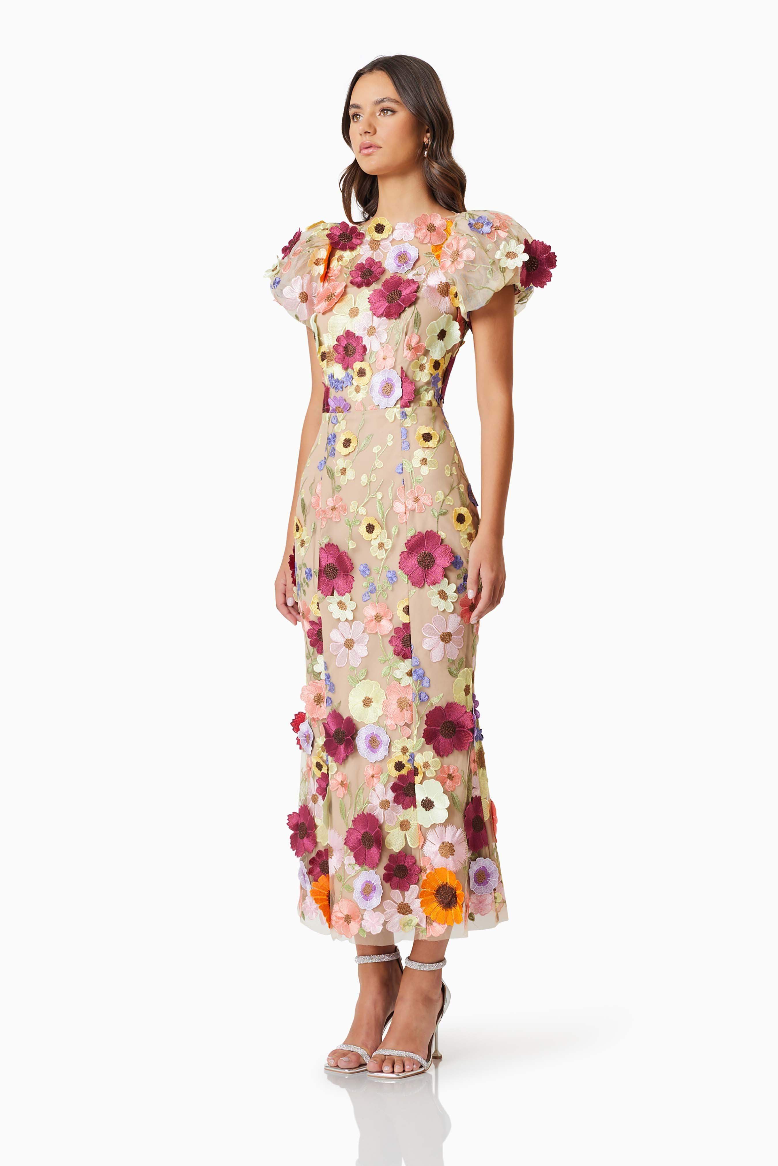 Astraea 3D Lace Maxi Dress In Pink - Image 3