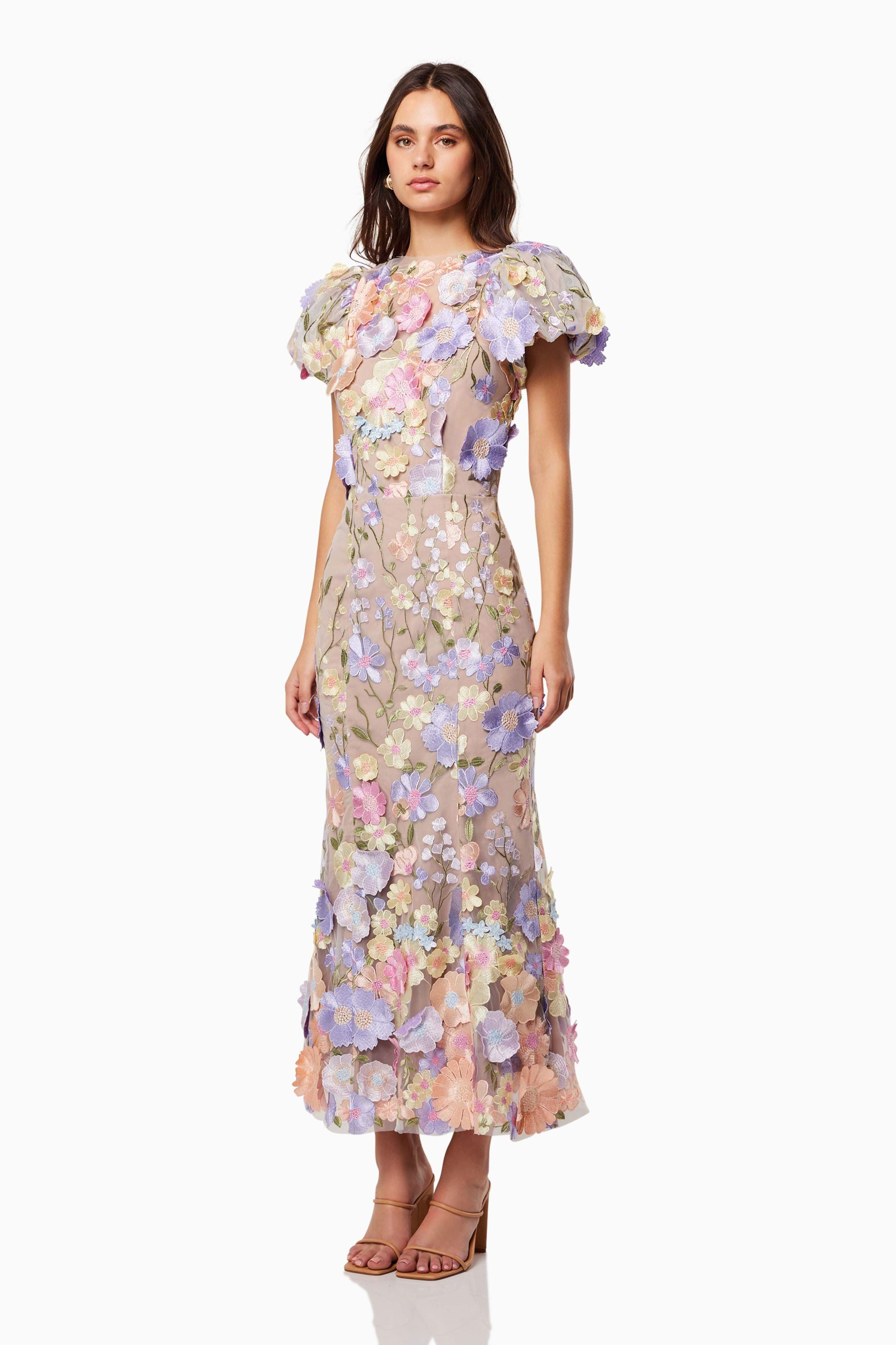 Astraea 3D Lace Maxi Dress In Purple - Image 3