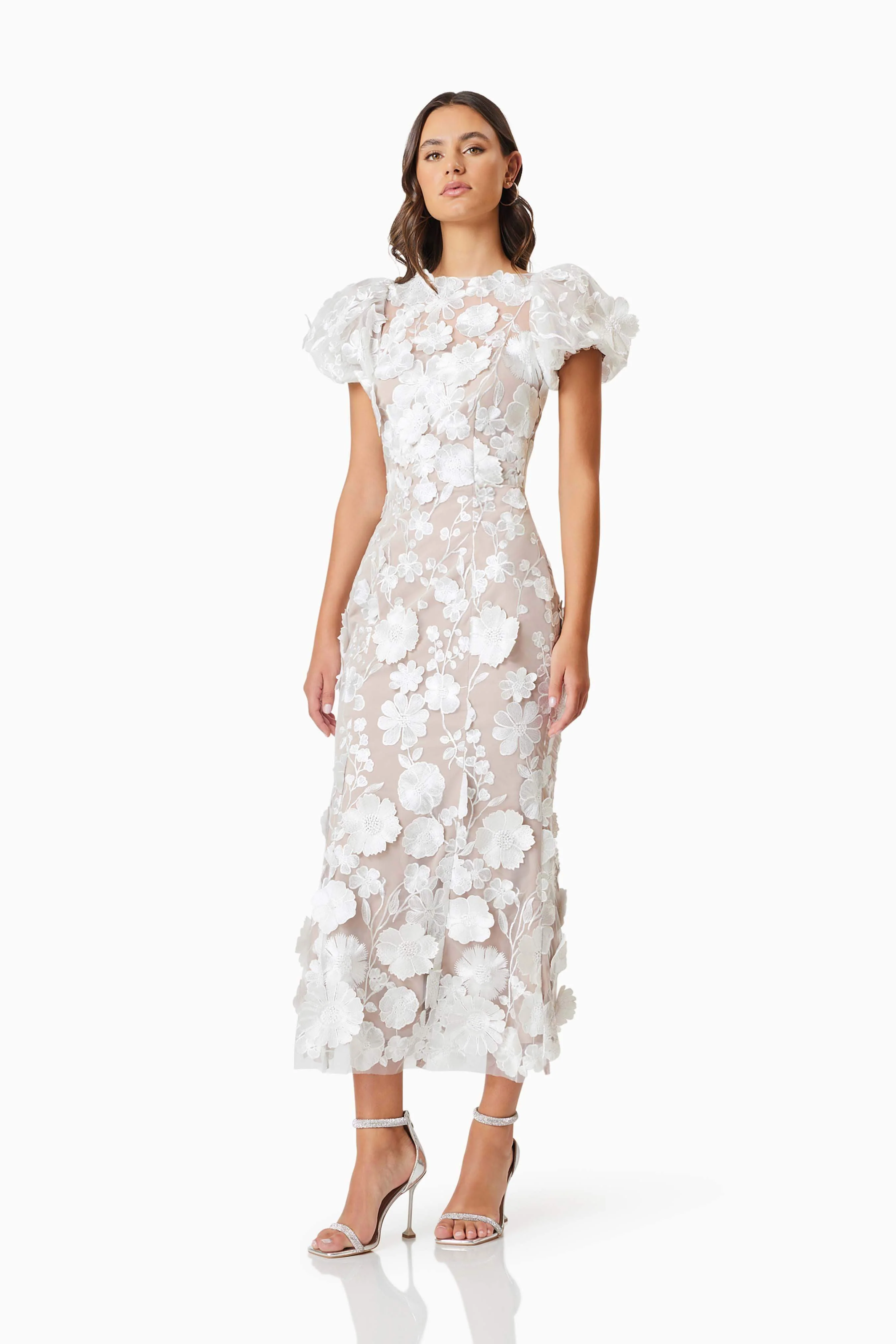 Astraea 3D Lace Maxi Dress In White - Image 3