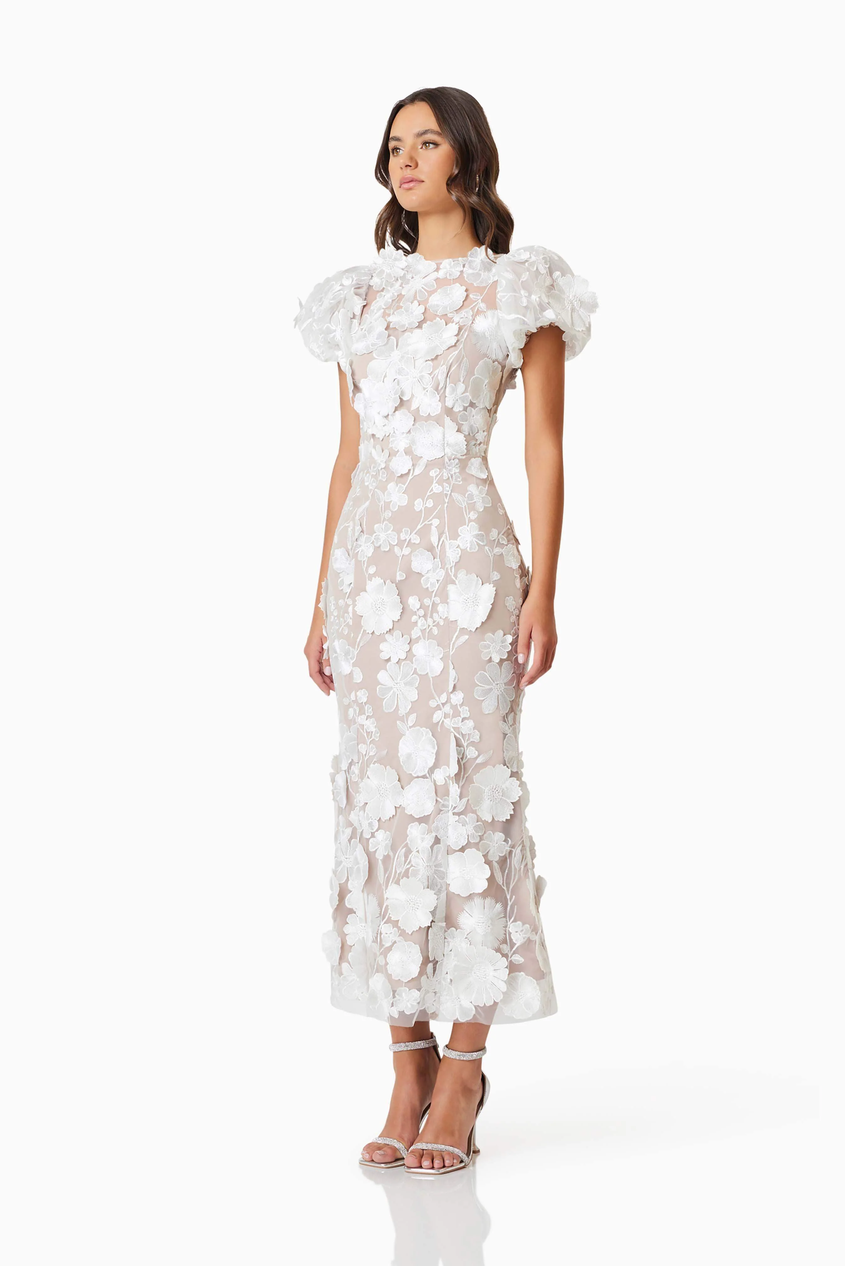Astraea 3D Lace Maxi Dress In White - Image 4