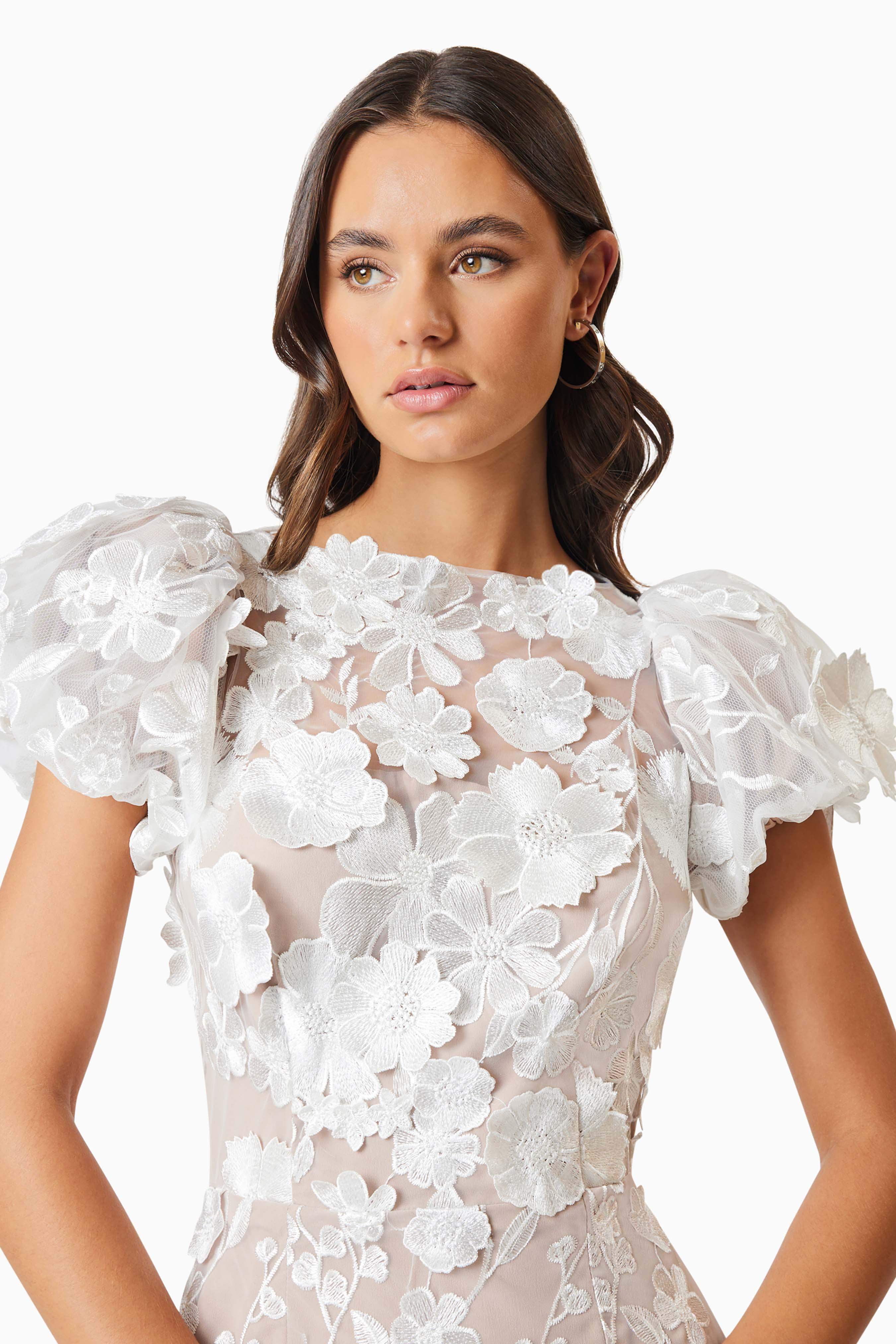 Astraea 3D Lace Maxi Dress In White - Image 6