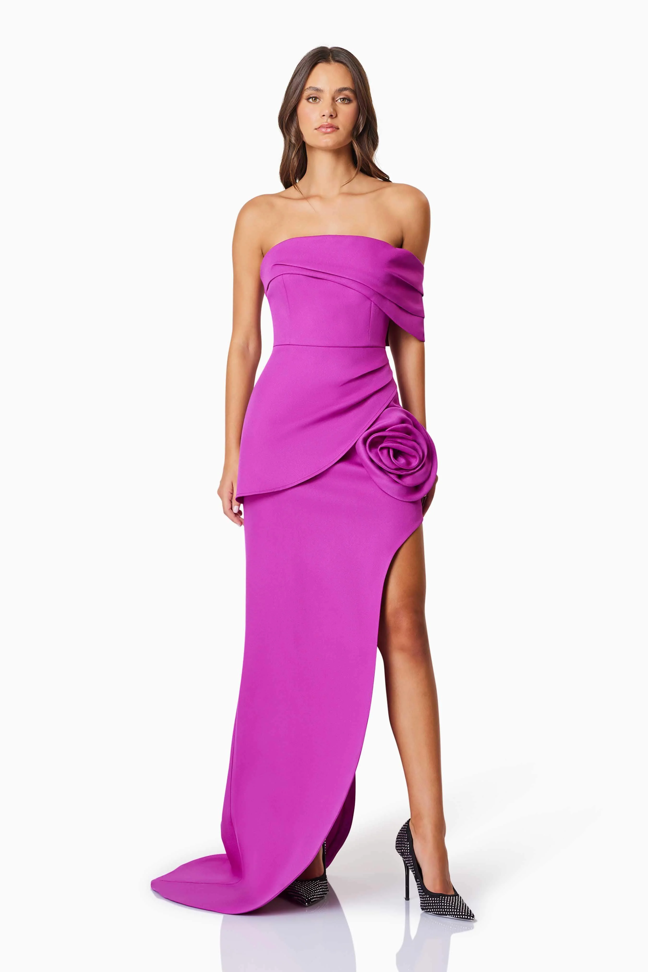 Bethany Off The Shoulder Maxi Gown In Purple - Image 4
