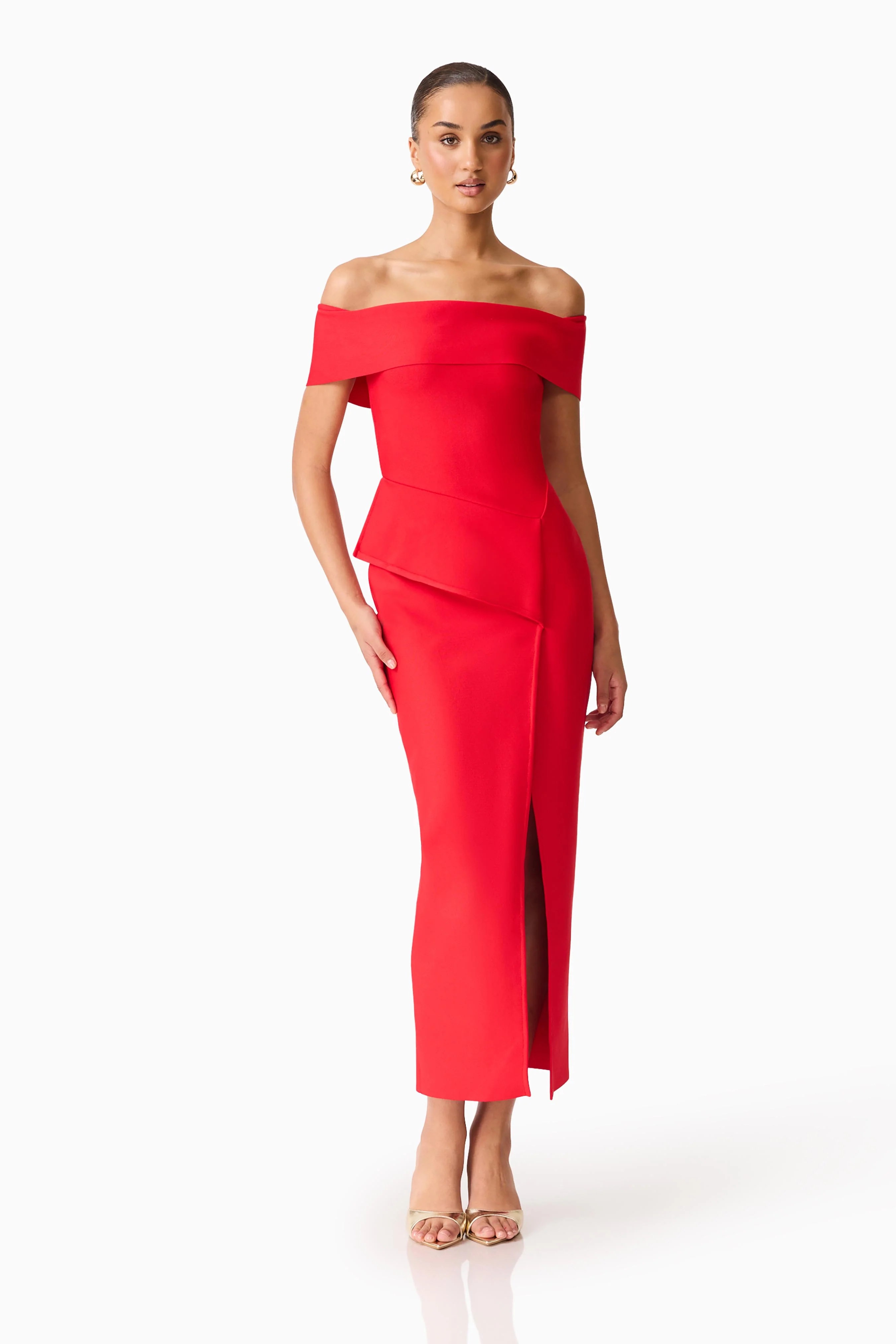 Celia Off Shoulder Gown in Red - Image 4