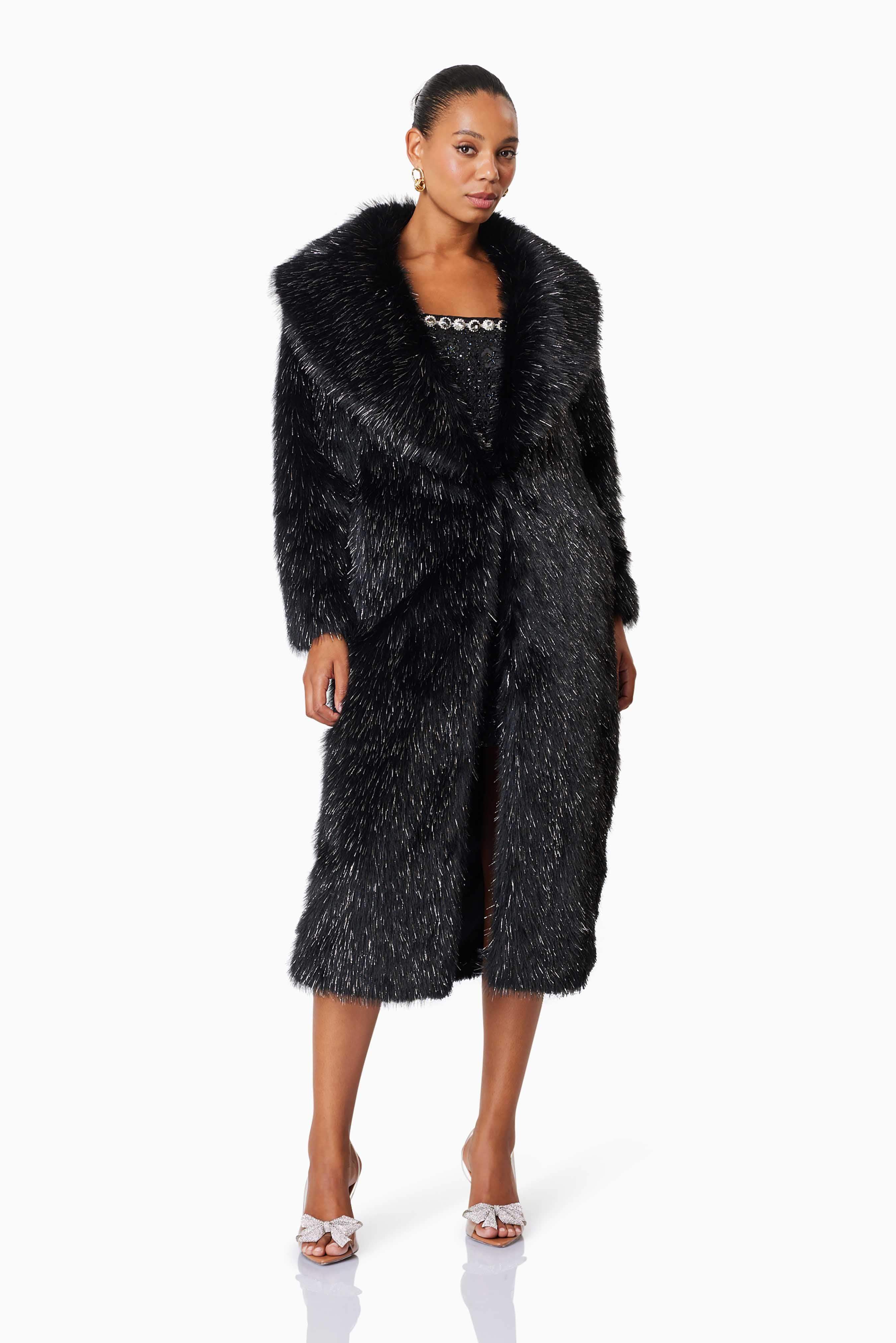 Cosette Faux Fur Coat In Black - Image 4