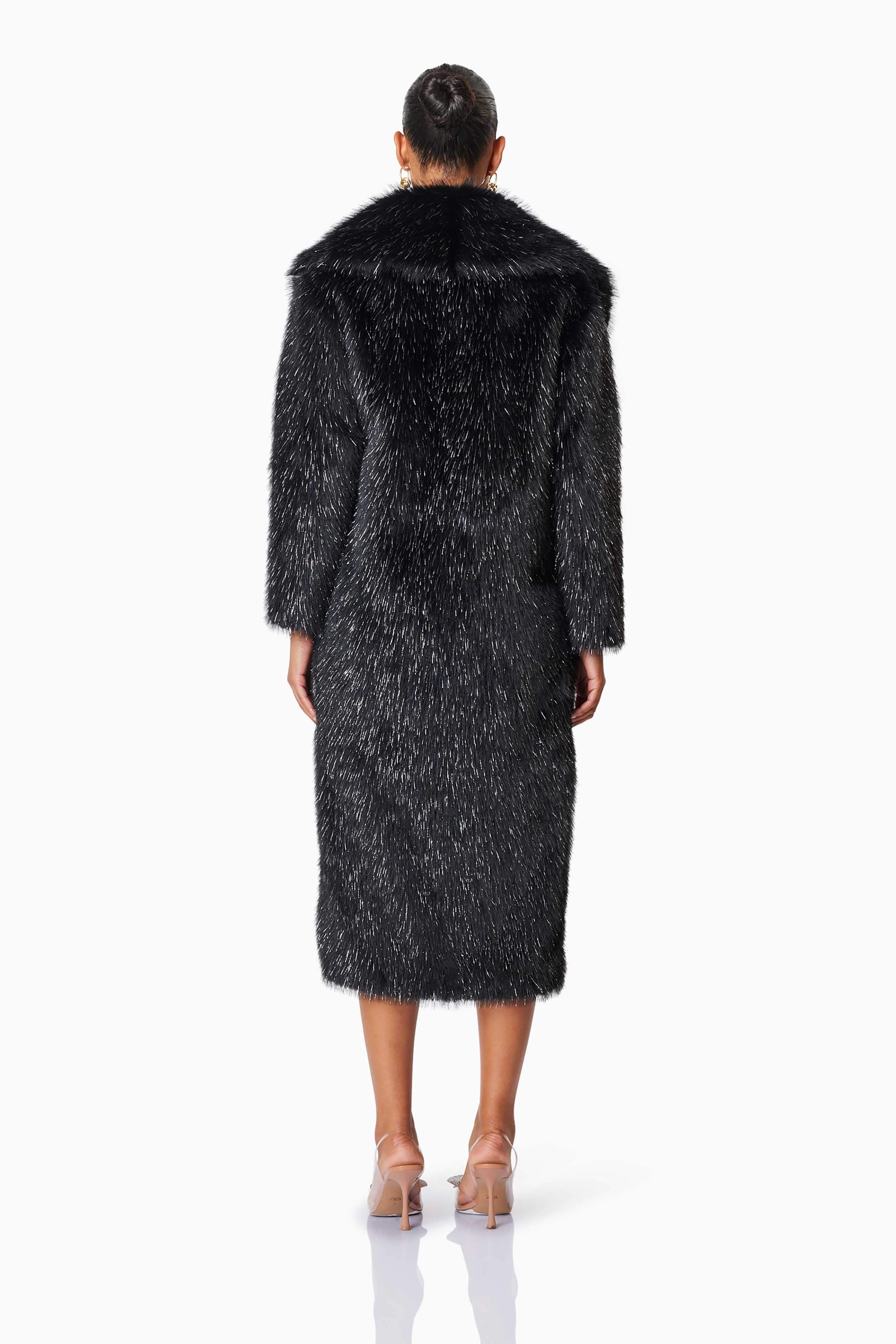 Cosette Faux Fur Coat In Black - Image 5