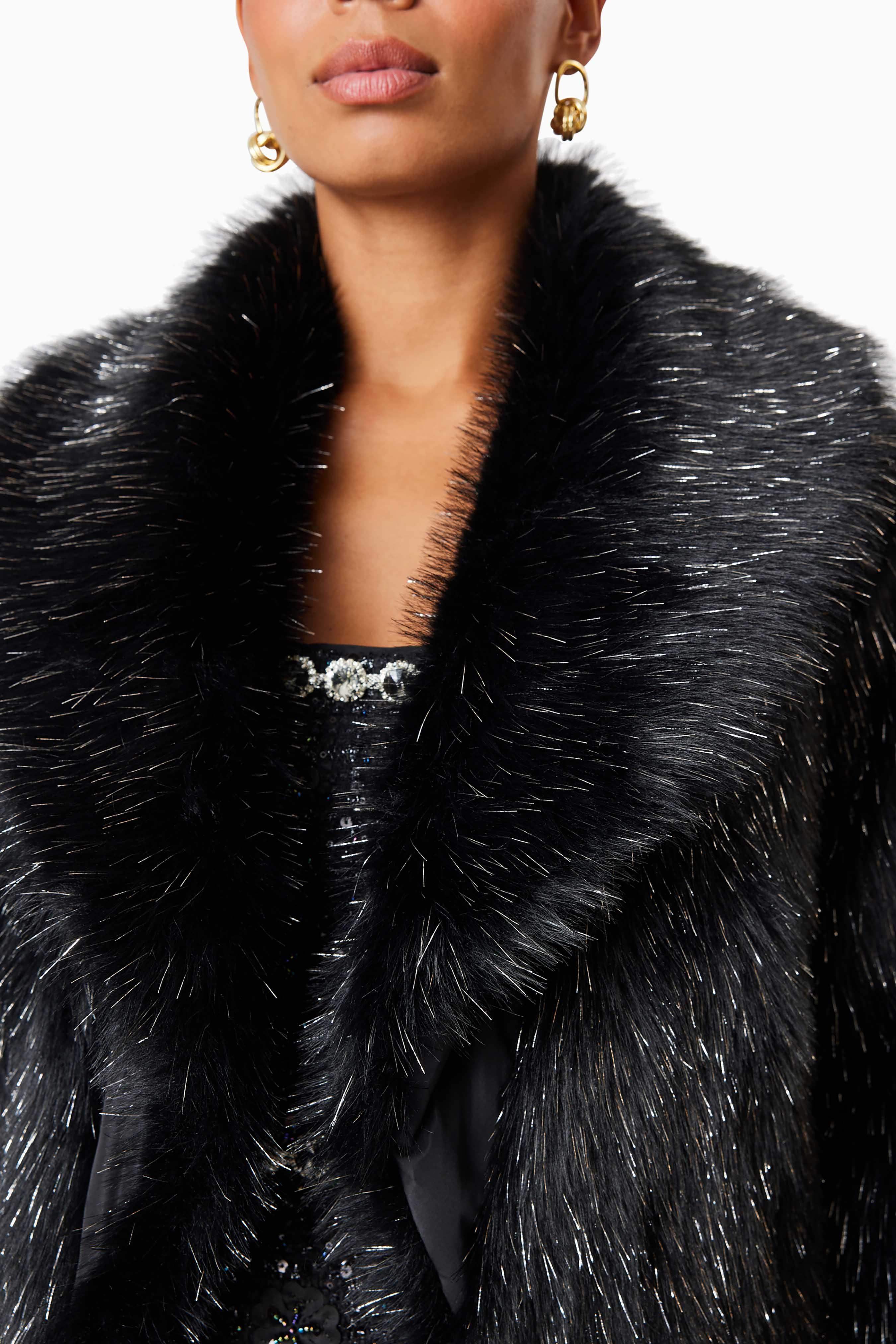 Cosette Faux Fur Coat In Black - Image 6
