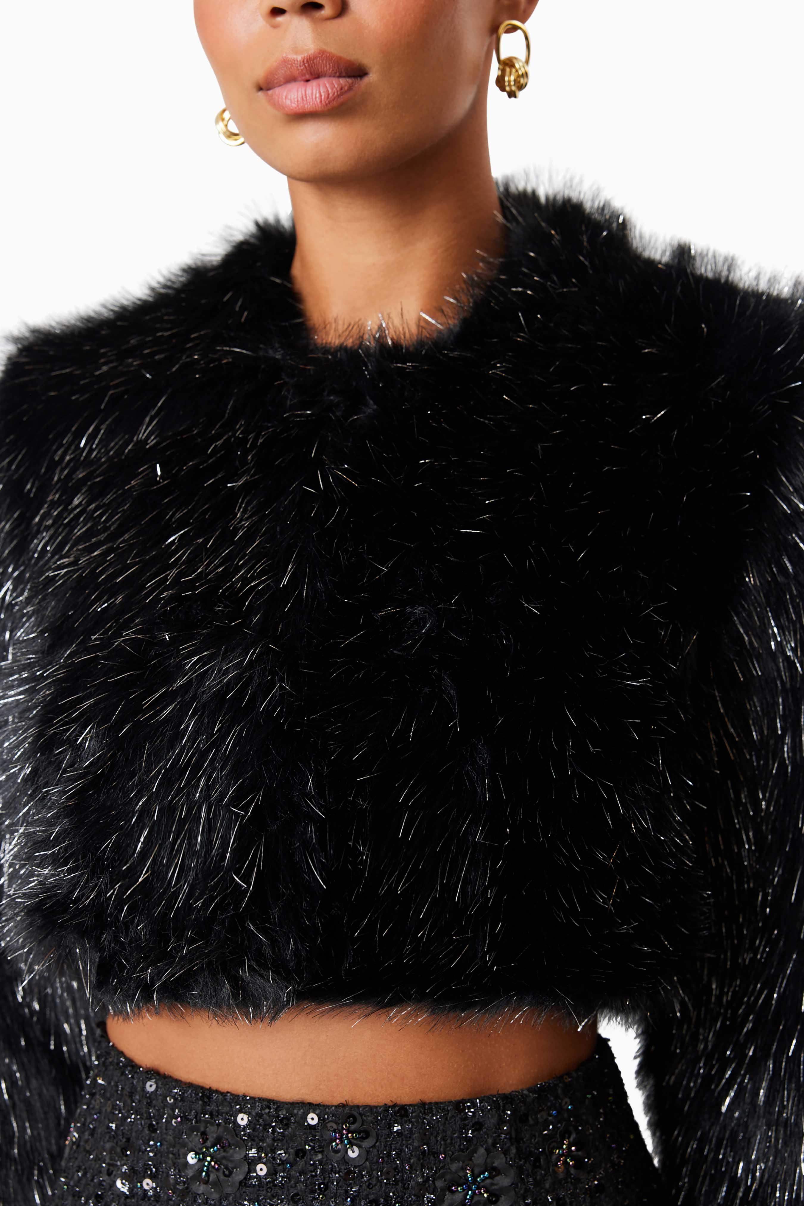 Cosette Faux Fur Jacket In Black - Image 6