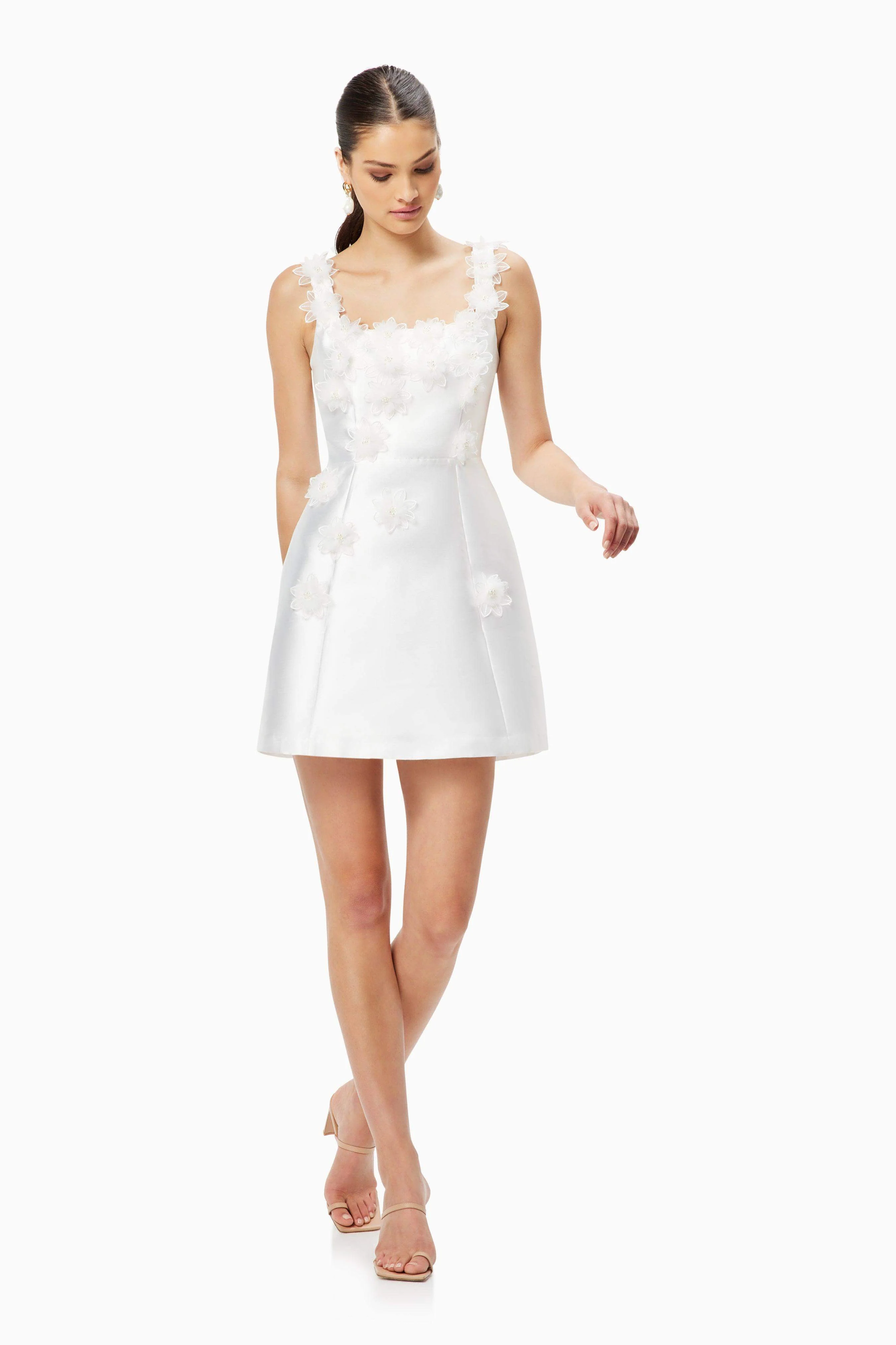 Elder Floral Decal Applique Mini Dress In White - Image 3