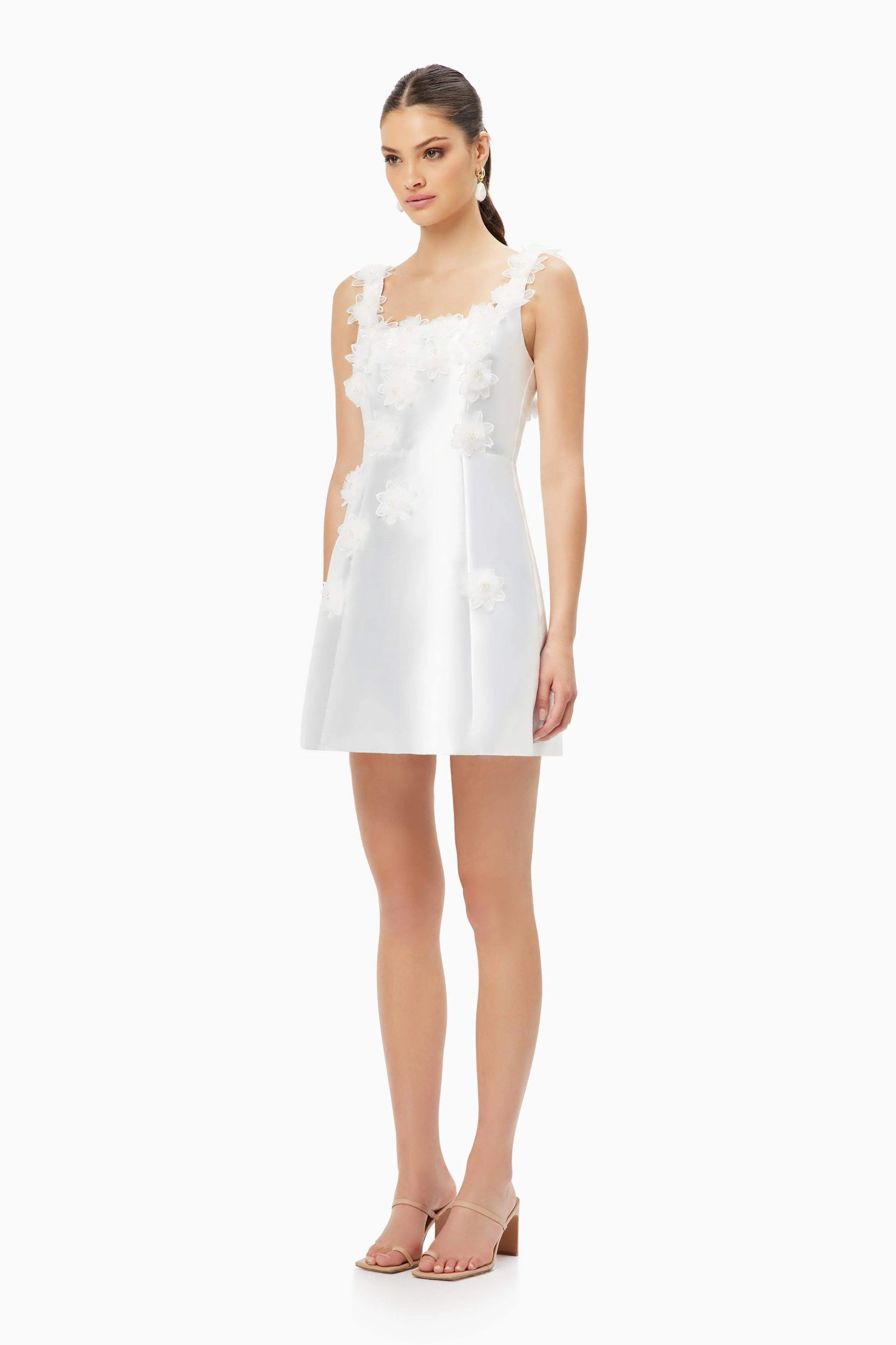 Elder Floral Decal Applique Mini Dress In White - Image 4