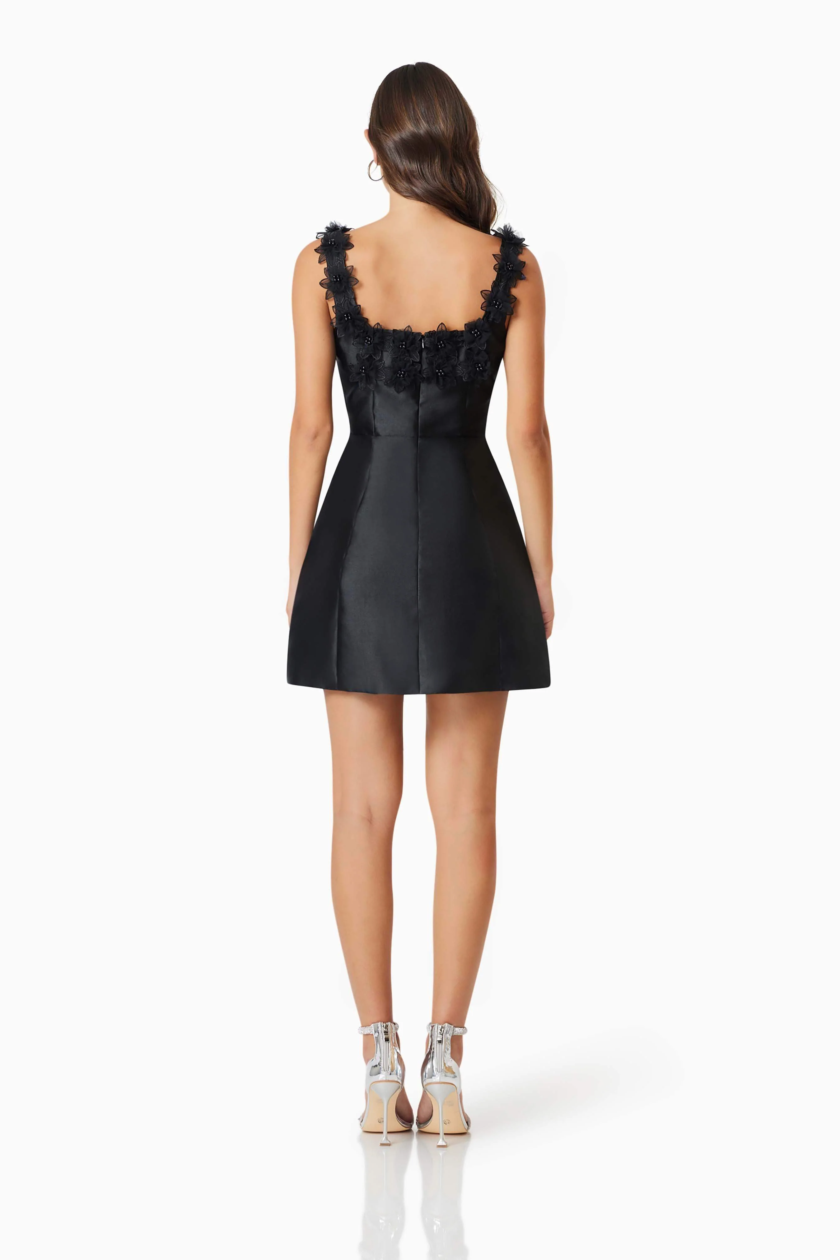 Elder Floral Decal Applique Mini Dress In Black - Image 4