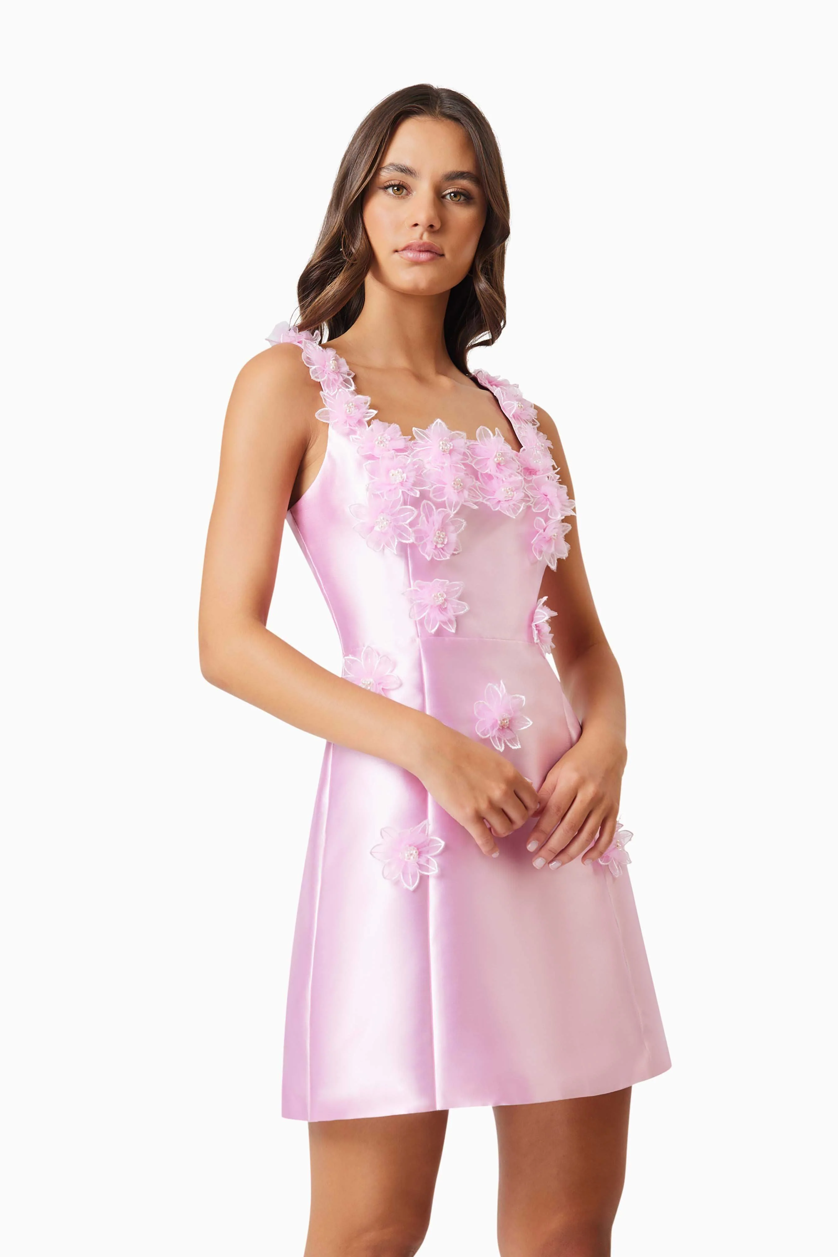 Elder Floral Decal Applique Mini Dress In Pink - Image 7