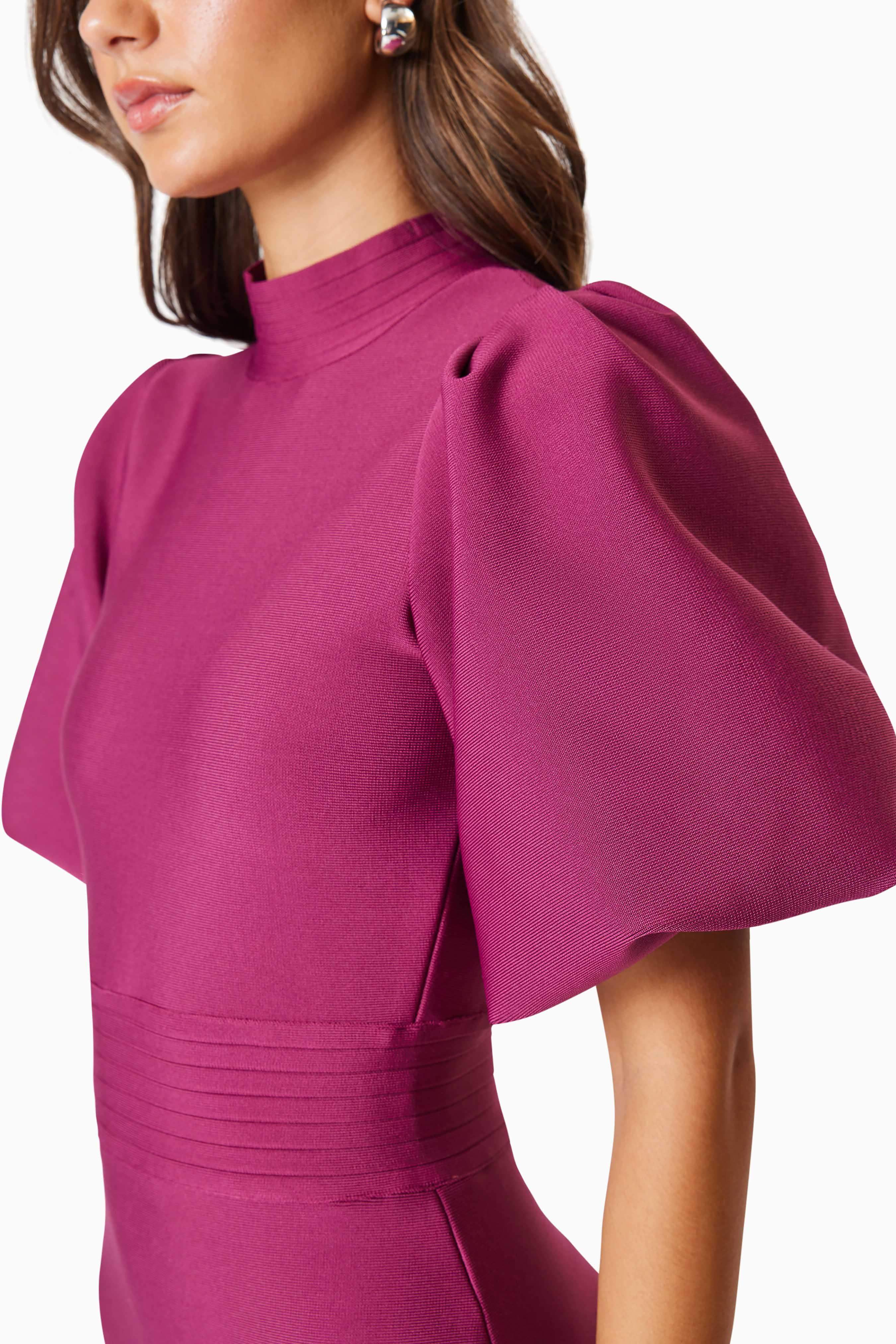 Ella Puff Sleeve Midi Dress In Burgundy - Image 6