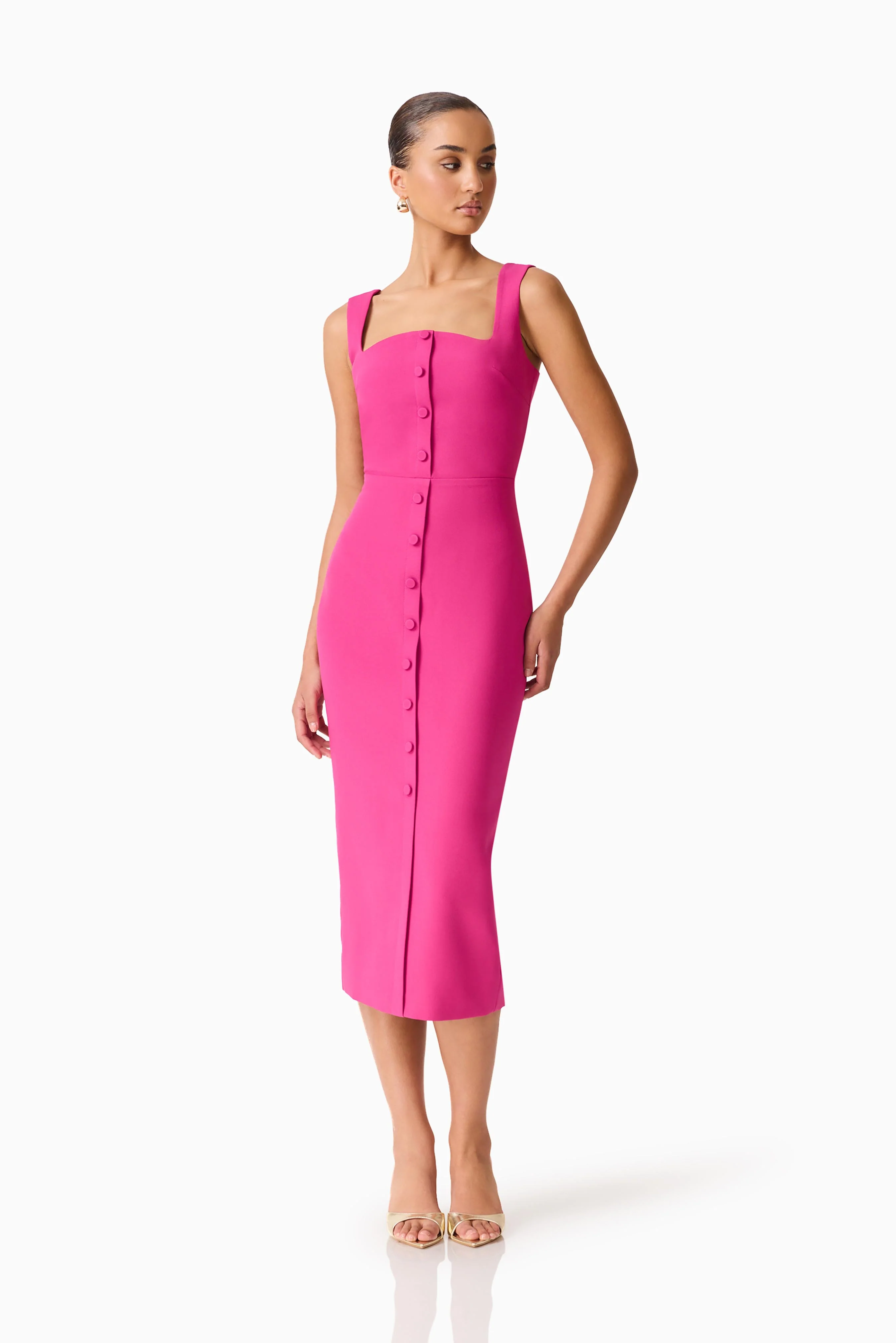 Elva Fitted Midi Dress in Pink - Image 4