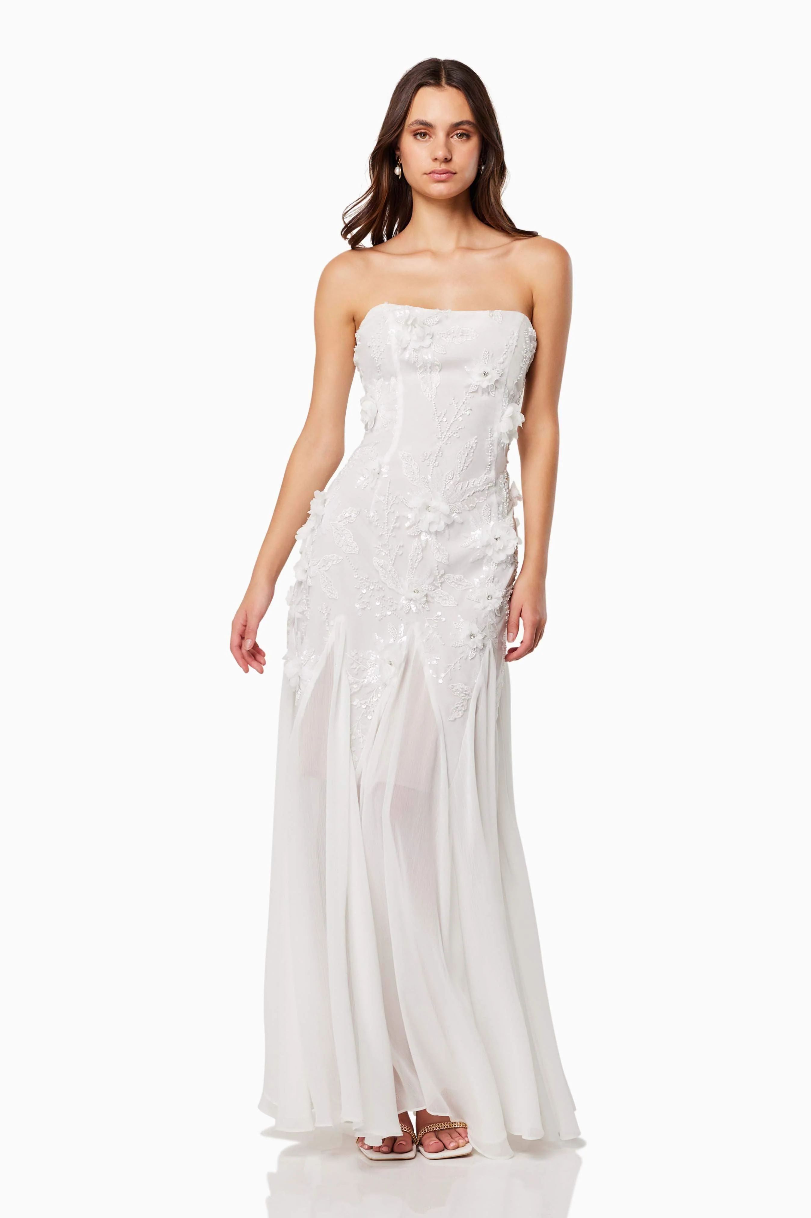 Evadne Strapless Maxi Gown In White - Image 3