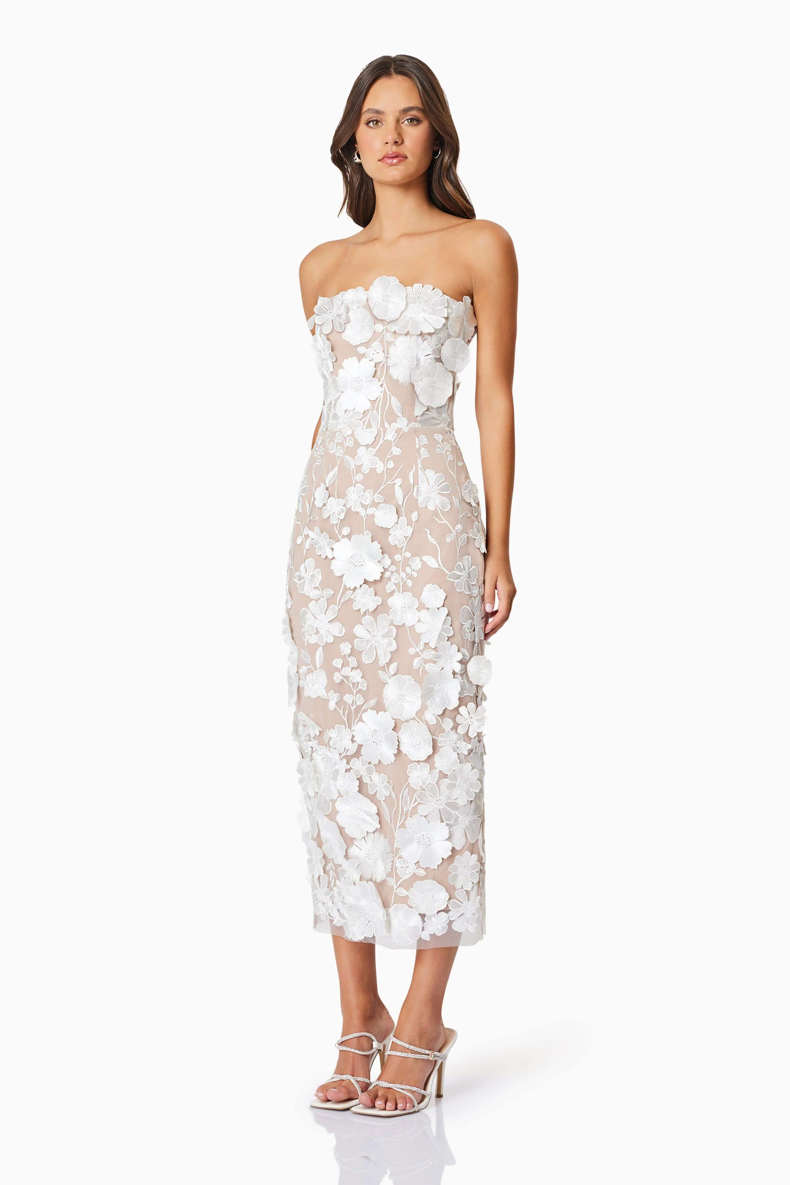 Helena Strapless Midi Dress In White - Image 3