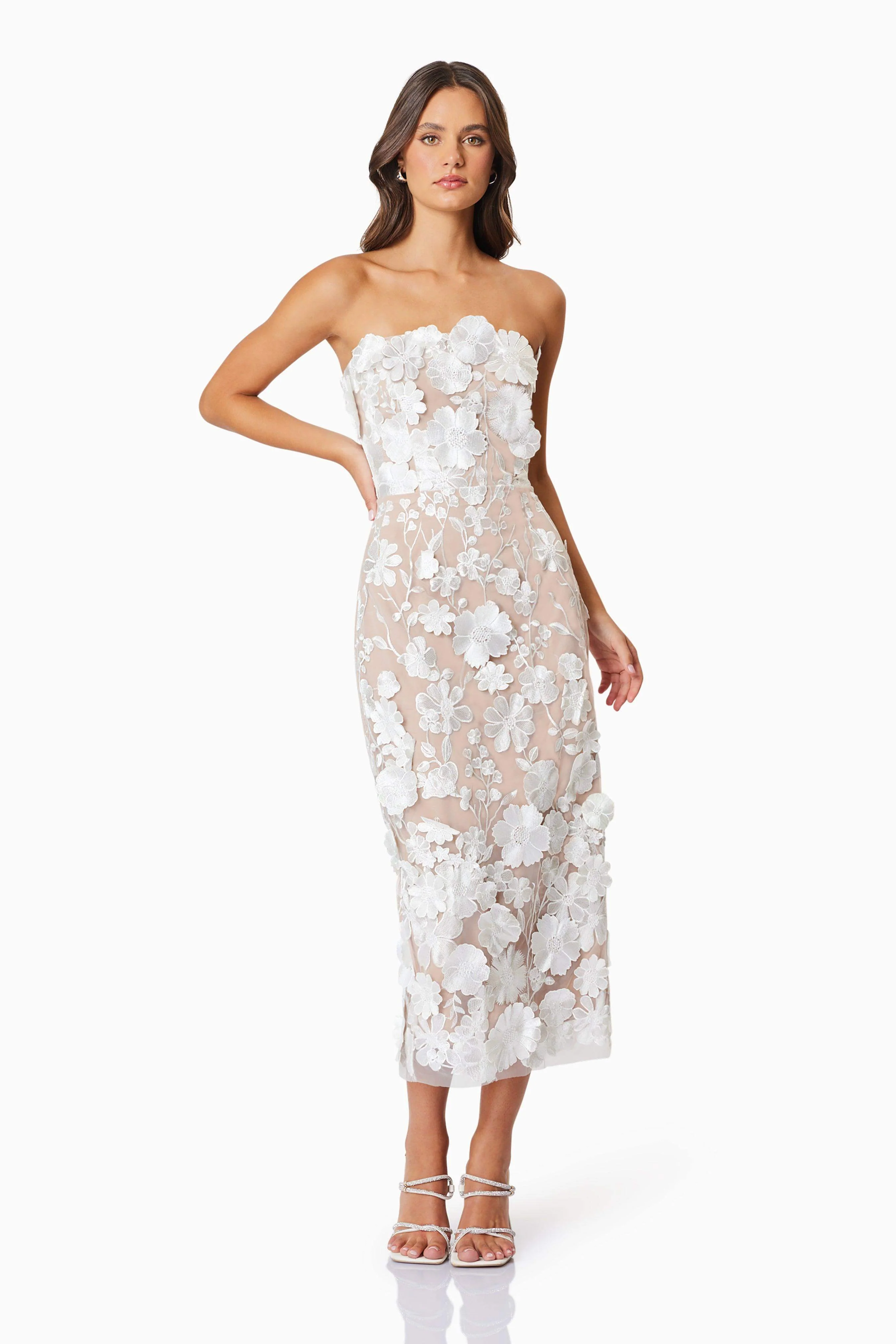 Helena Strapless Midi Dress In White - Image 4