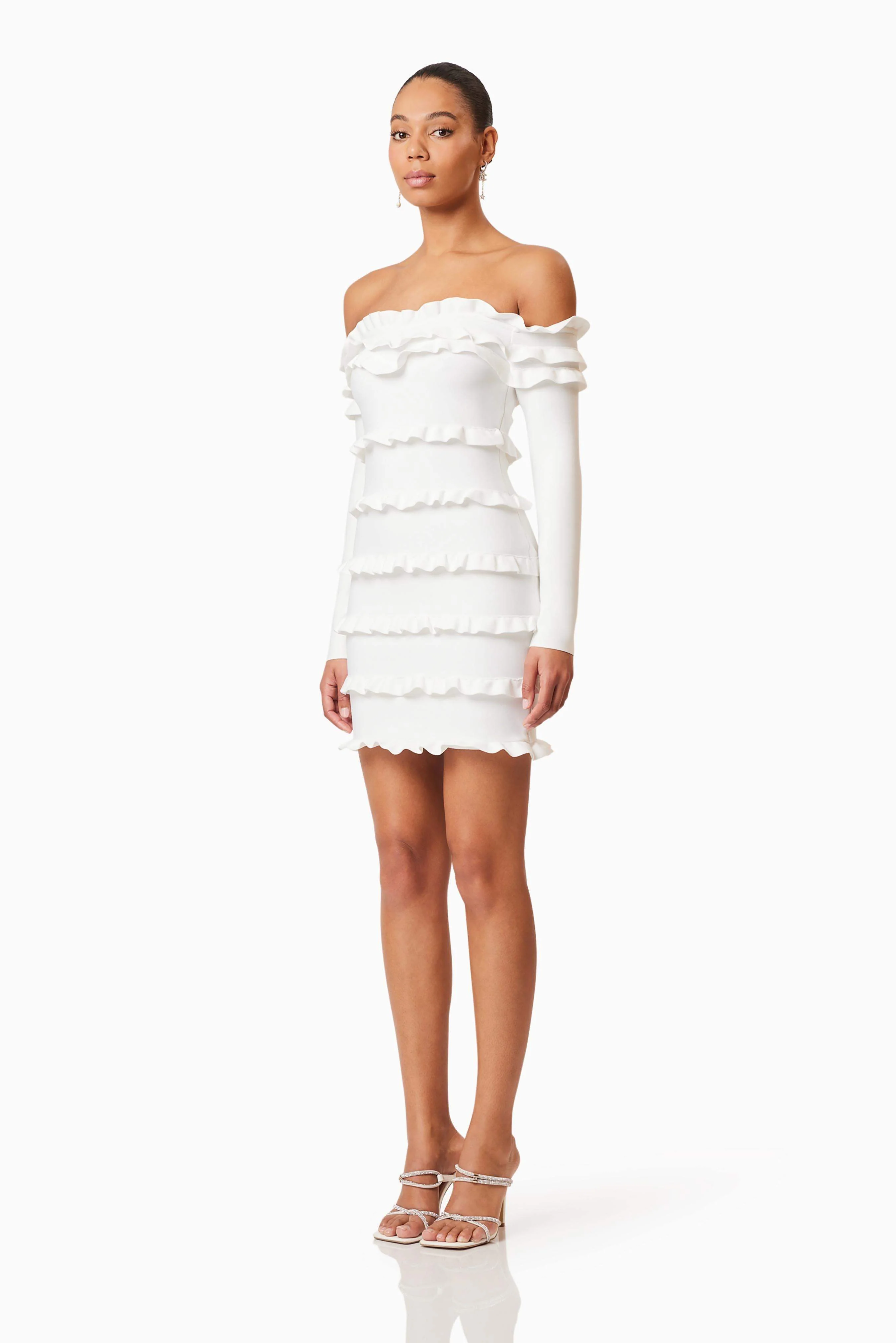 Kimberly Long Sleeve Frill Mini Dress in White - Image 3