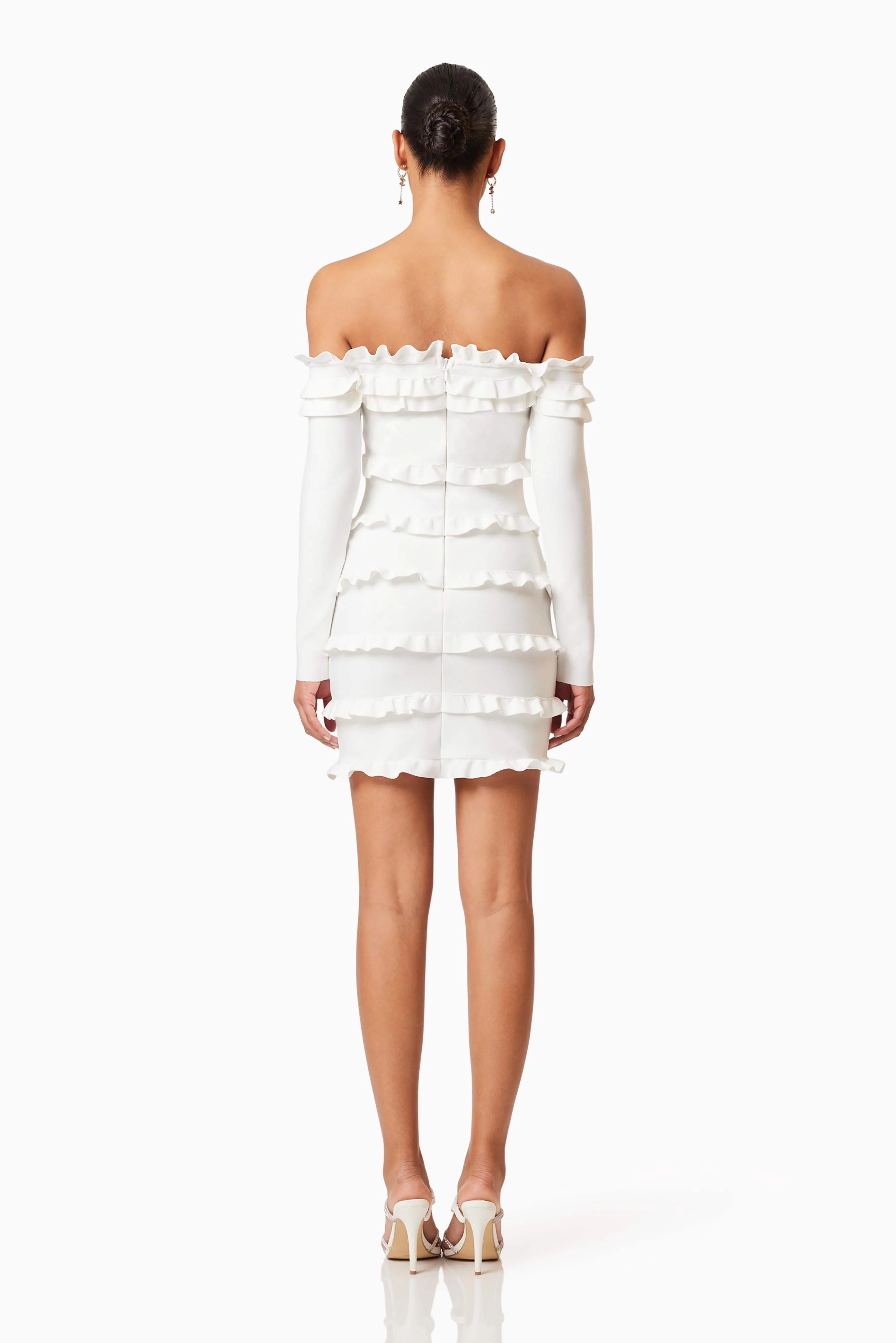 Kimberly Long Sleeve Frill Mini Dress in White - Image 5