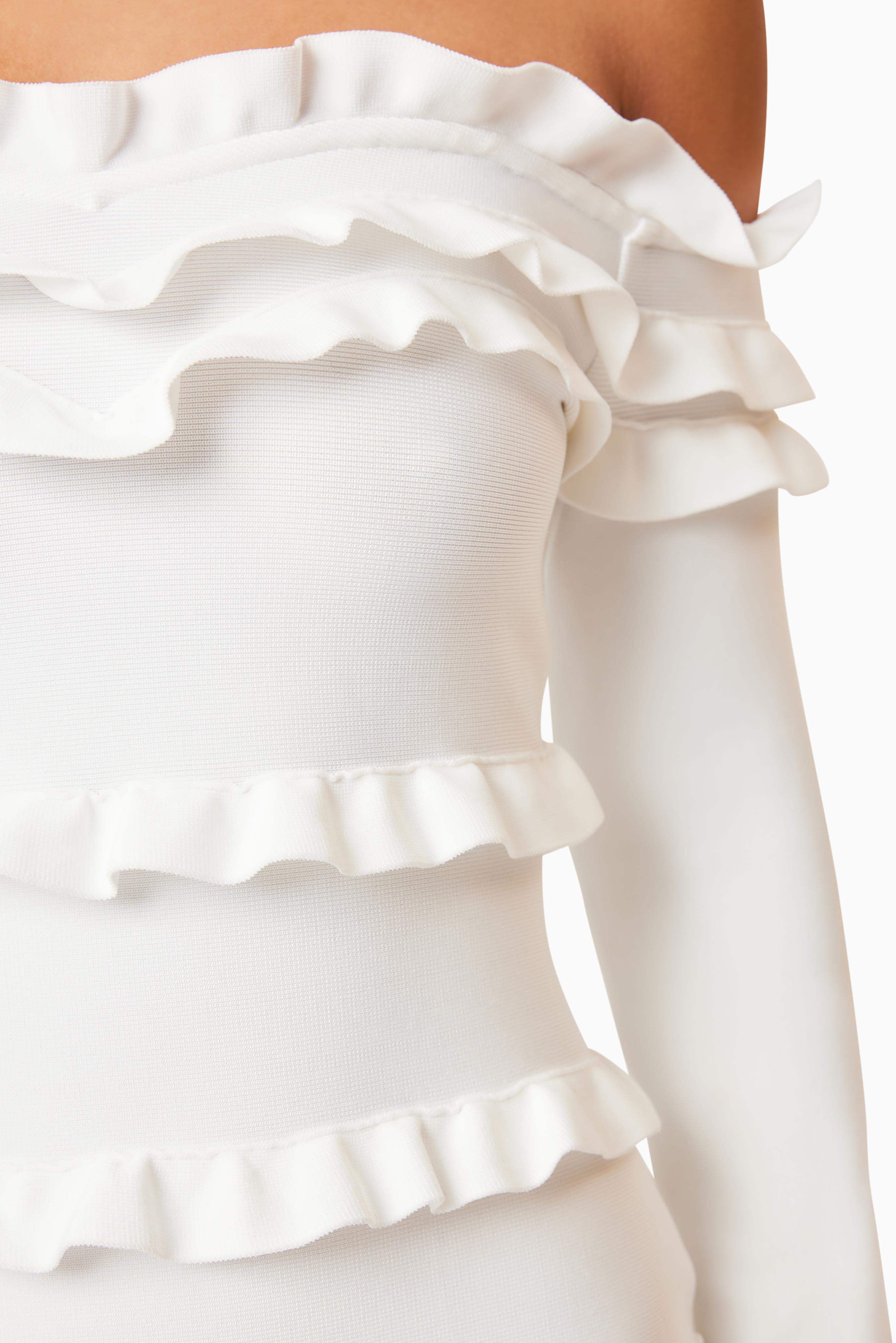 Kimberly Long Sleeve Frill Mini Dress in White - Image 6