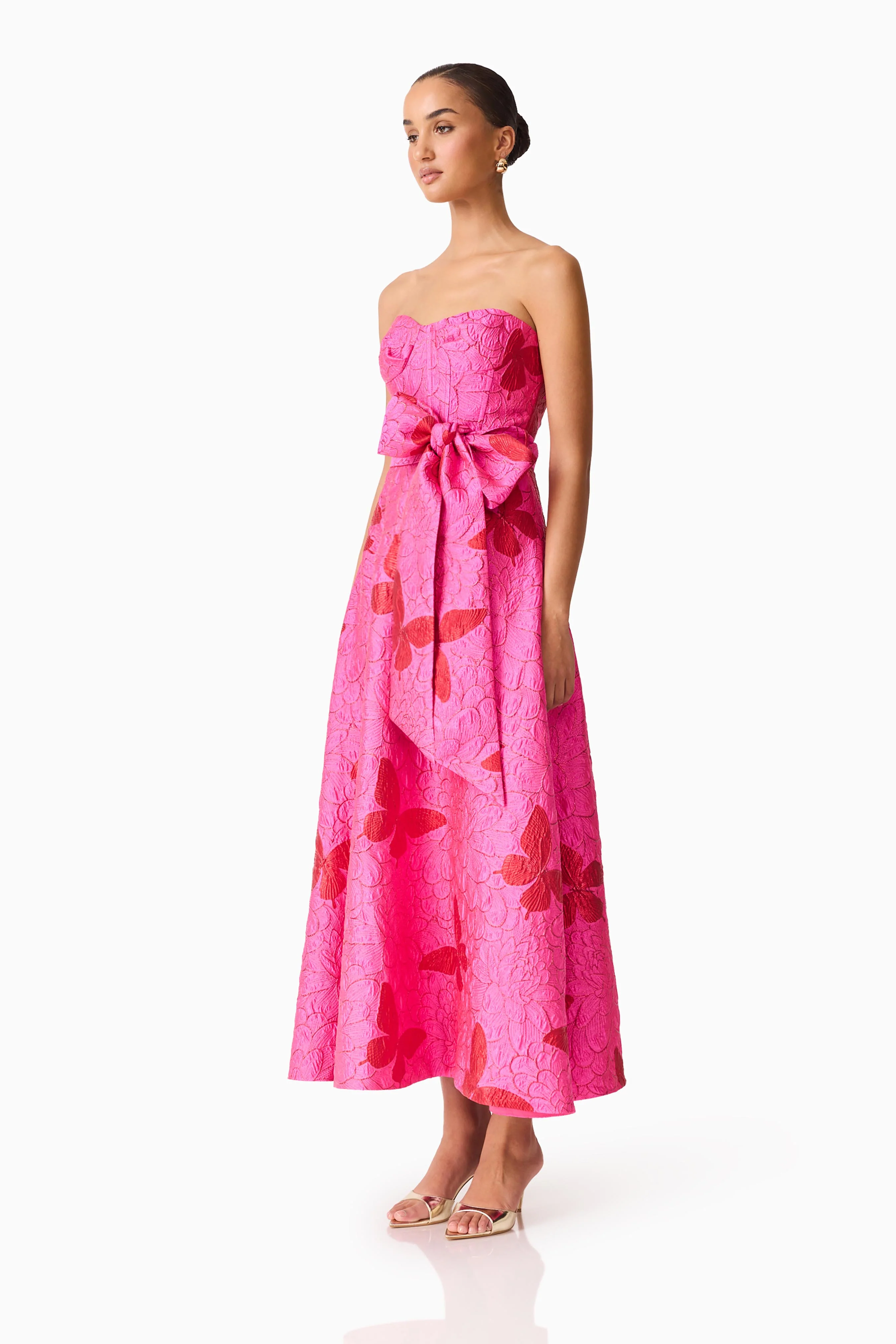 Lorena Jacquard Strapless Gown in Pink - Image 3