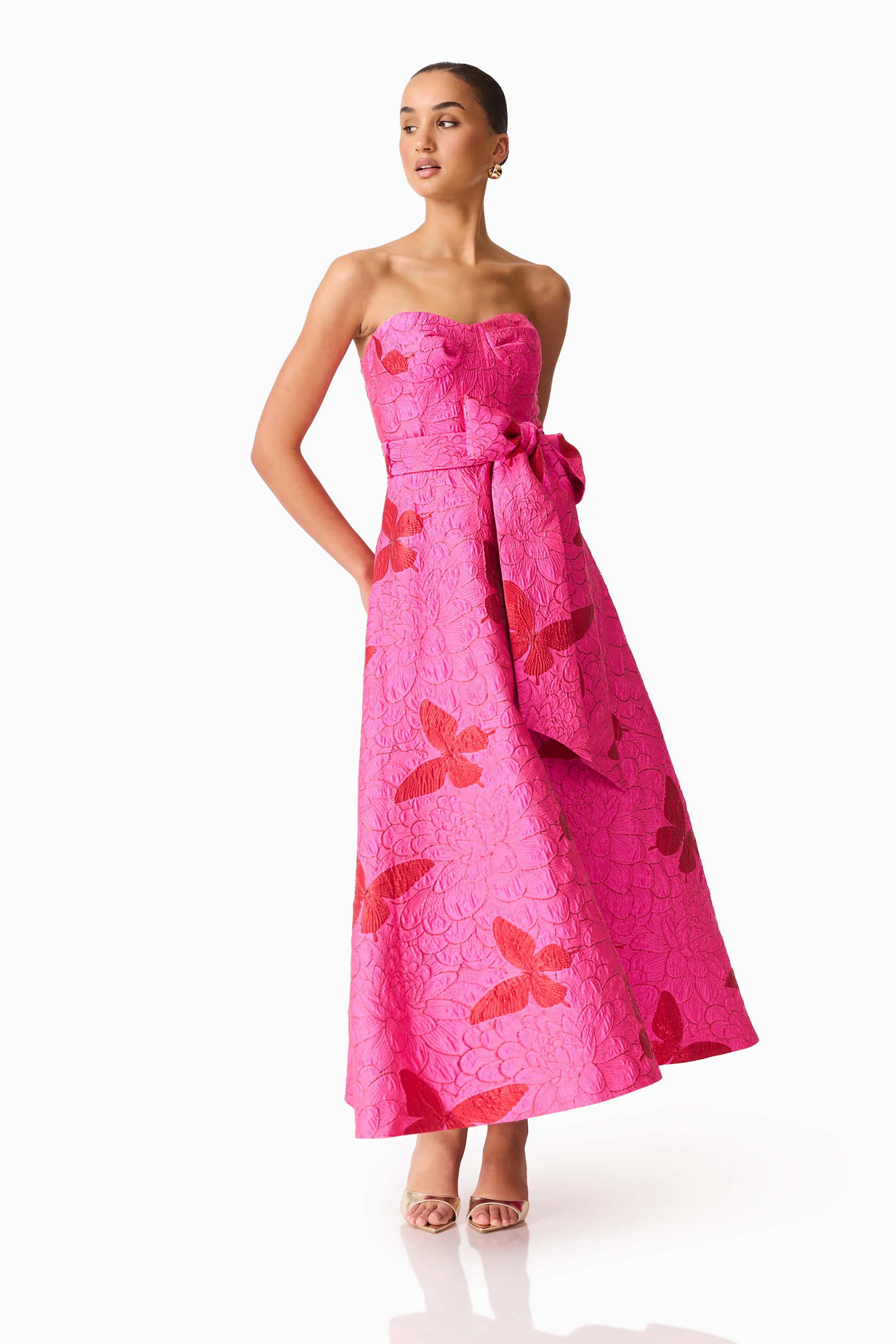 Lorena Jacquard Strapless Gown in Pink - Image 4