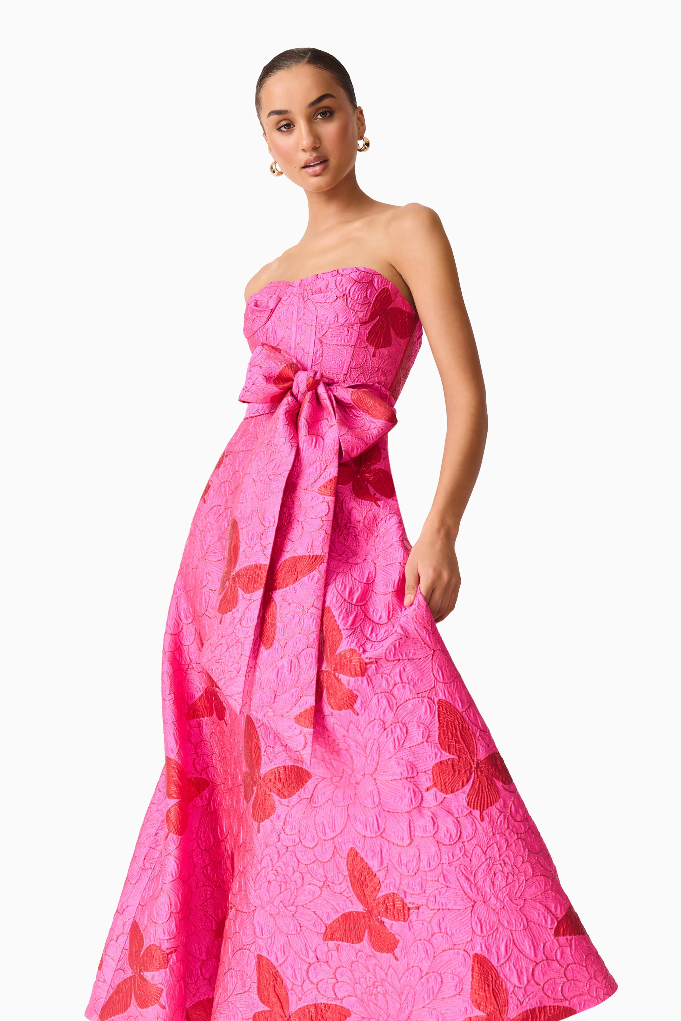 Lorena Jacquard Strapless Gown in Pink - Image 6