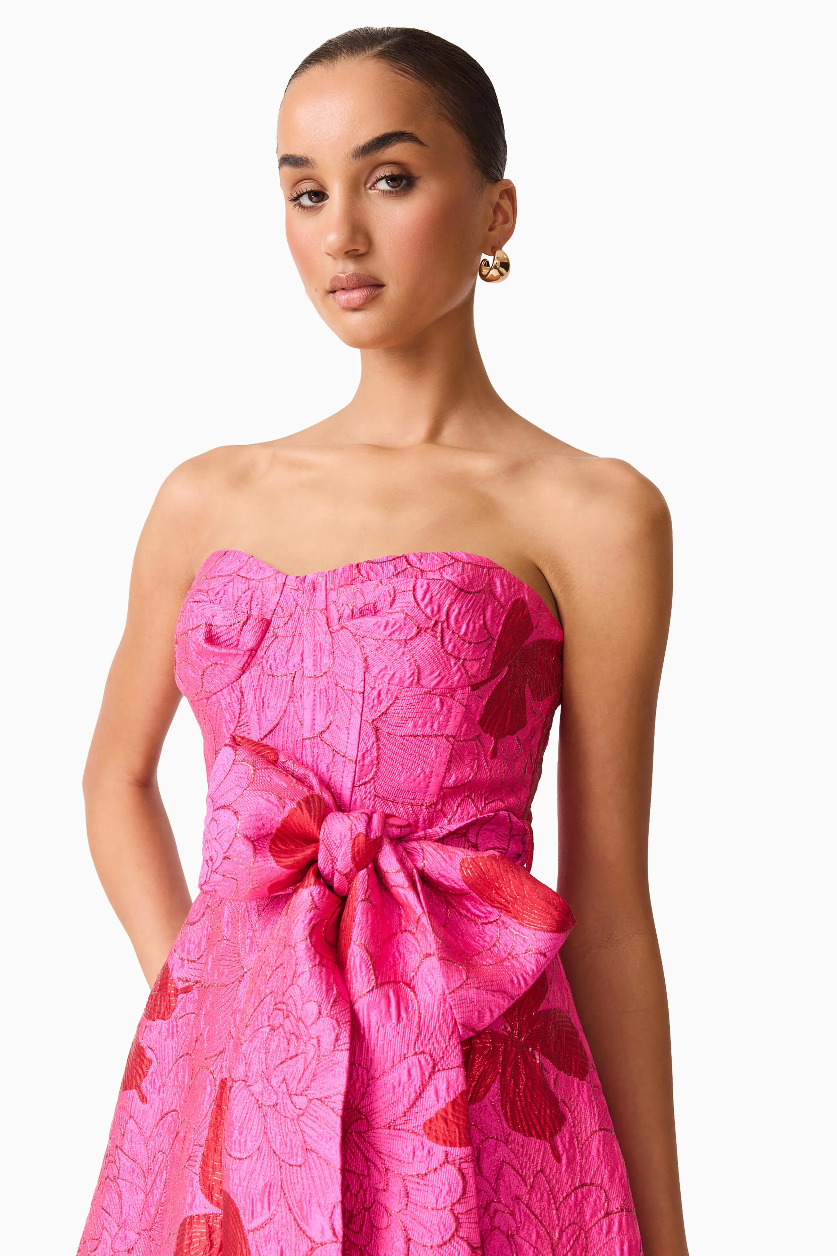 Lorena Jacquard Strapless Gown in Pink - Image 7