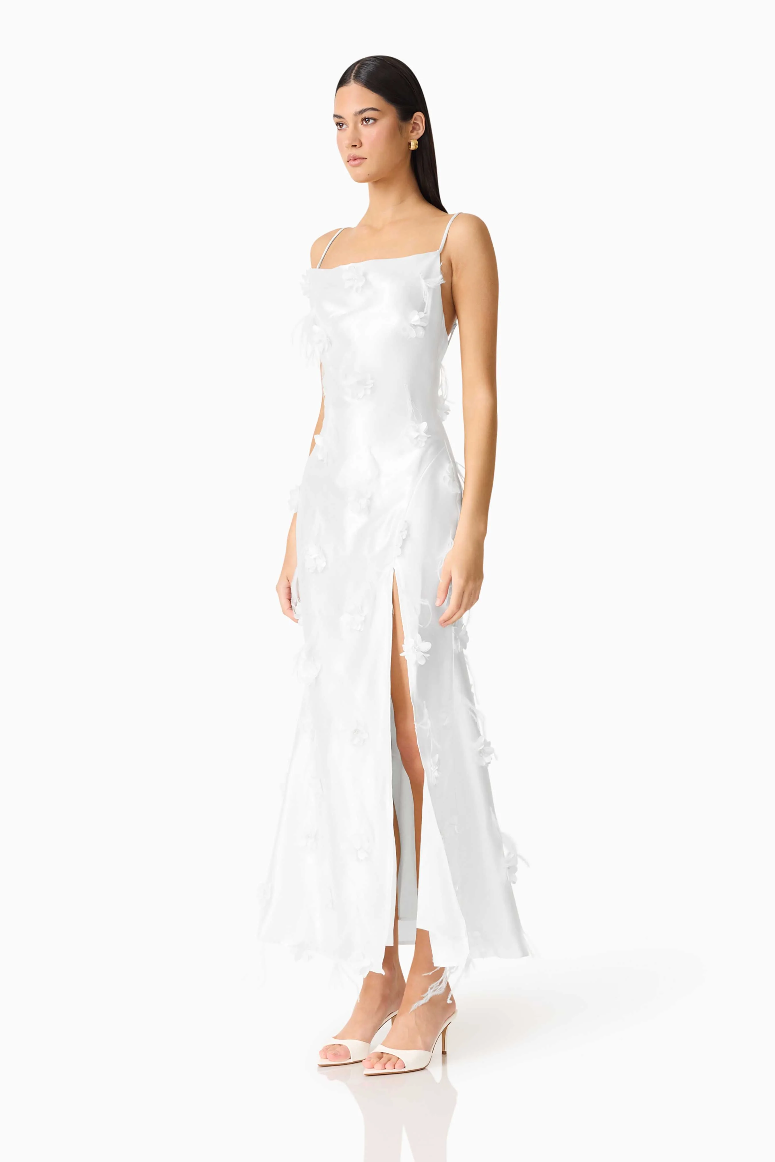 Lunaria Satin Maxi Dress In White - Image 3
