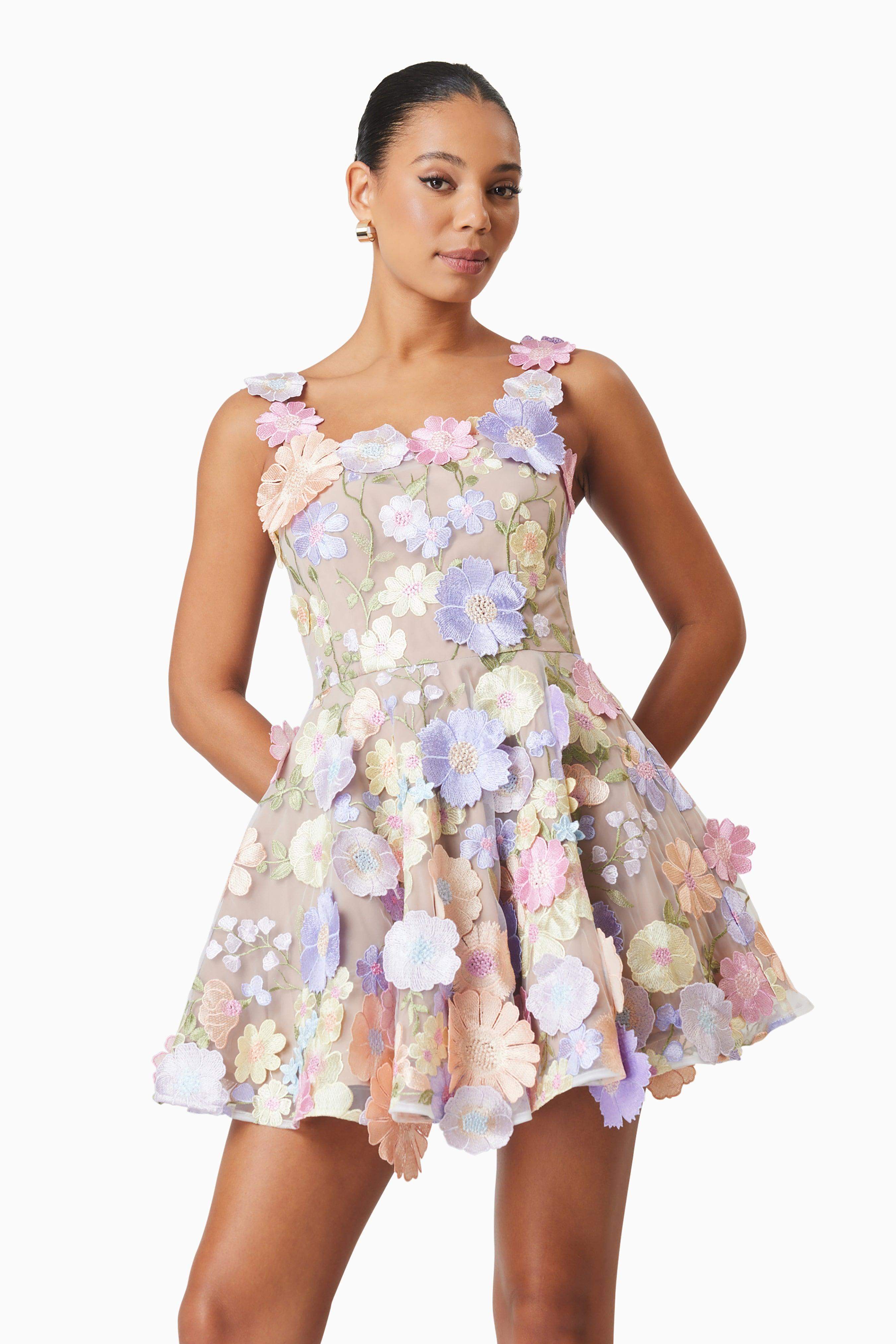 Moana Floral Embellished Mini Dress in Purple - Image 4