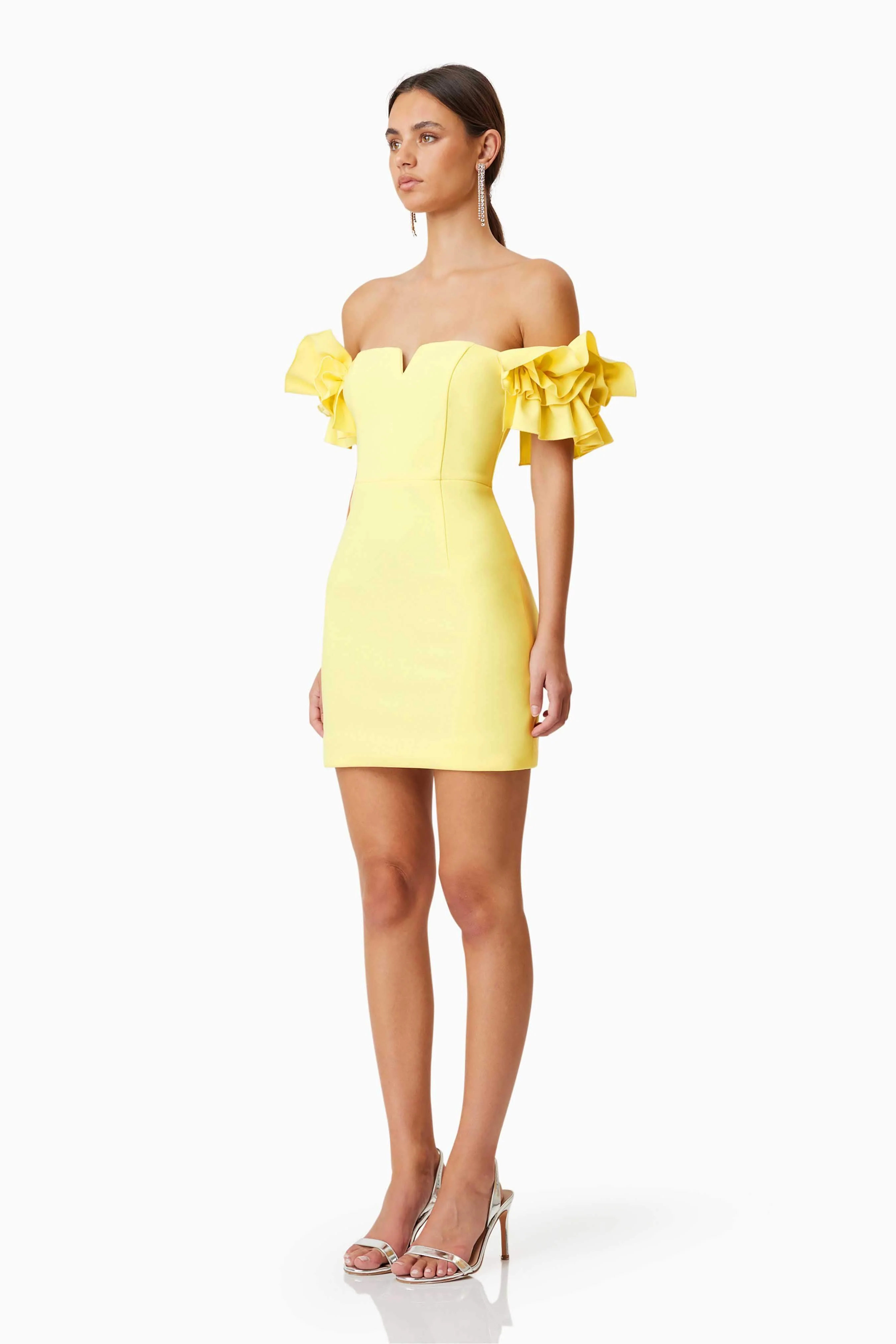 Nola Off The Shoulder Mini Dress In Yellow - Image 3