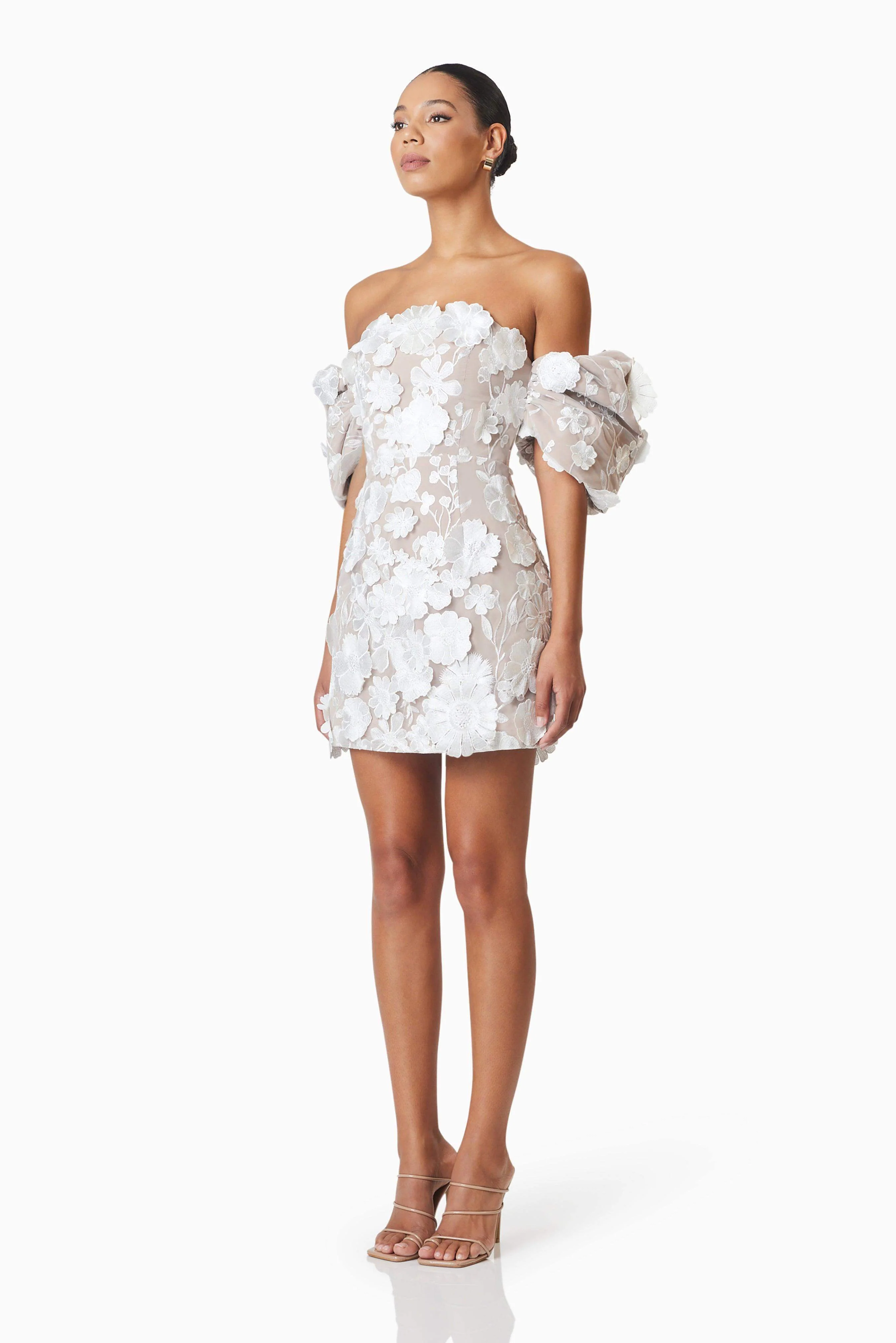 Perry Floral Embellished Mini Dress in White - Image 4