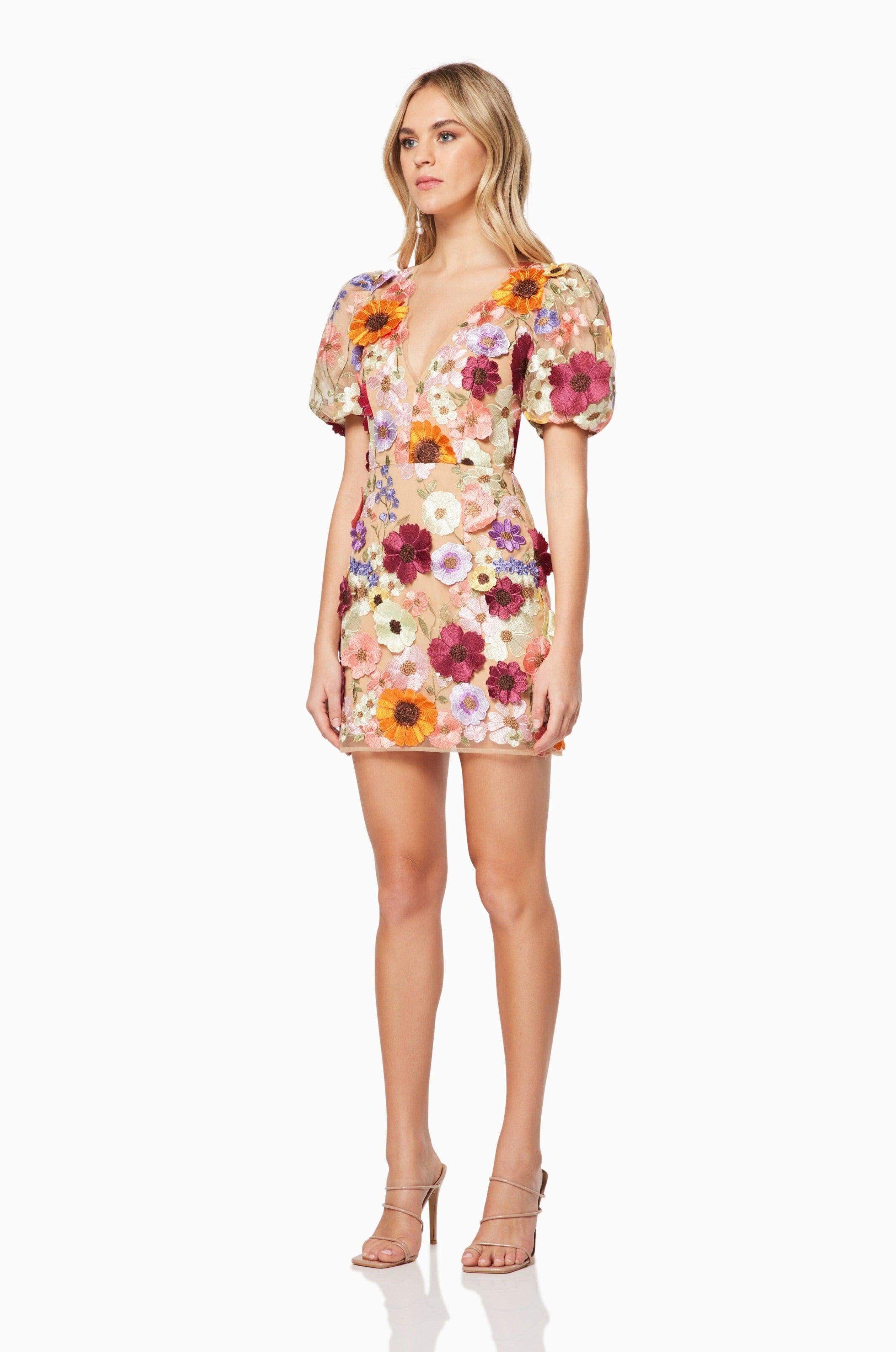 Rosalind 3D Floral Mini Dress in Pink - Image 4