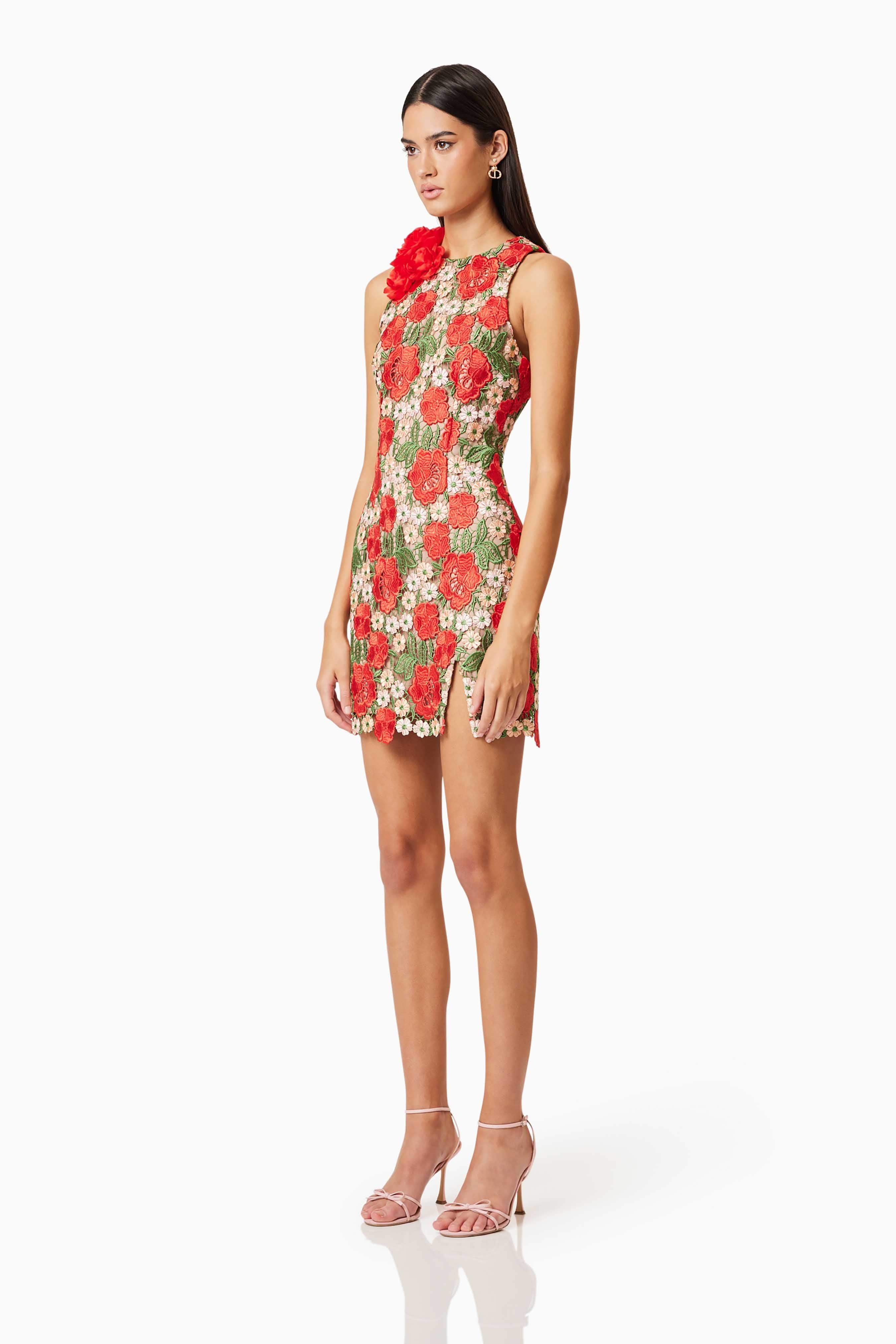 Roselyn Embroidered Mini Dress In Red - Image 3