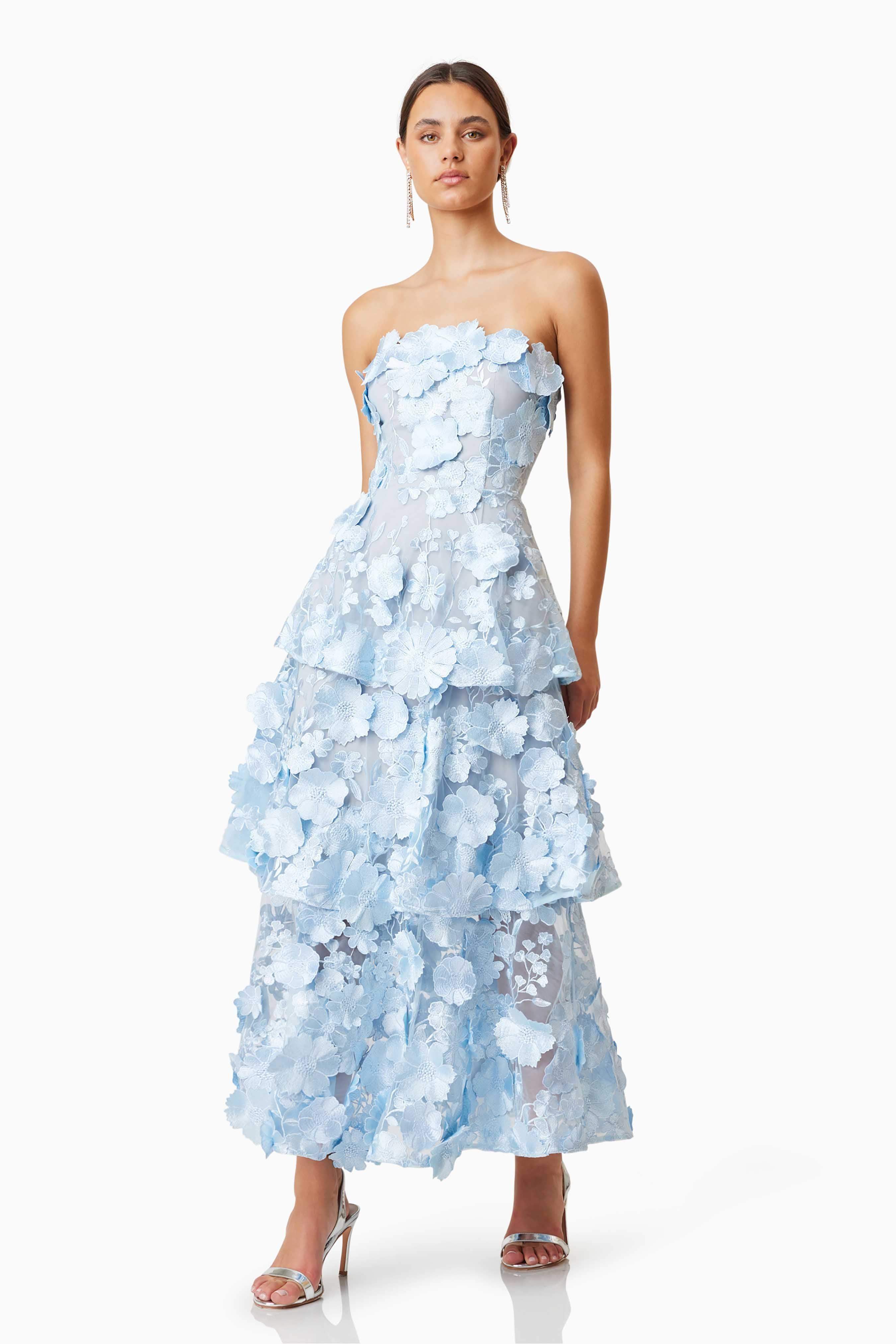 Selene Maxi Tiered 3D Dress In Blue - Image 3