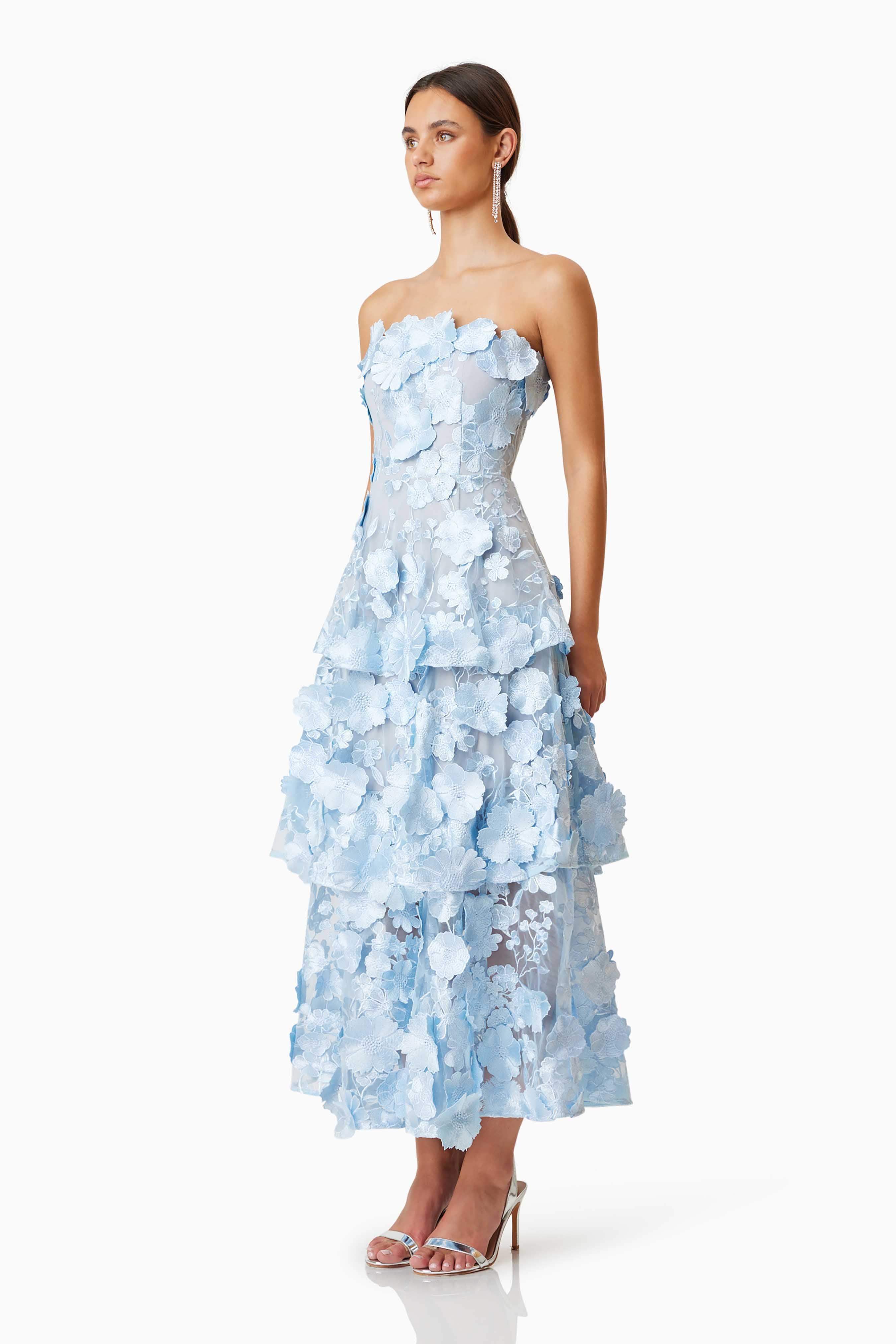 Selene Maxi Tiered 3D Dress In Blue - Image 5