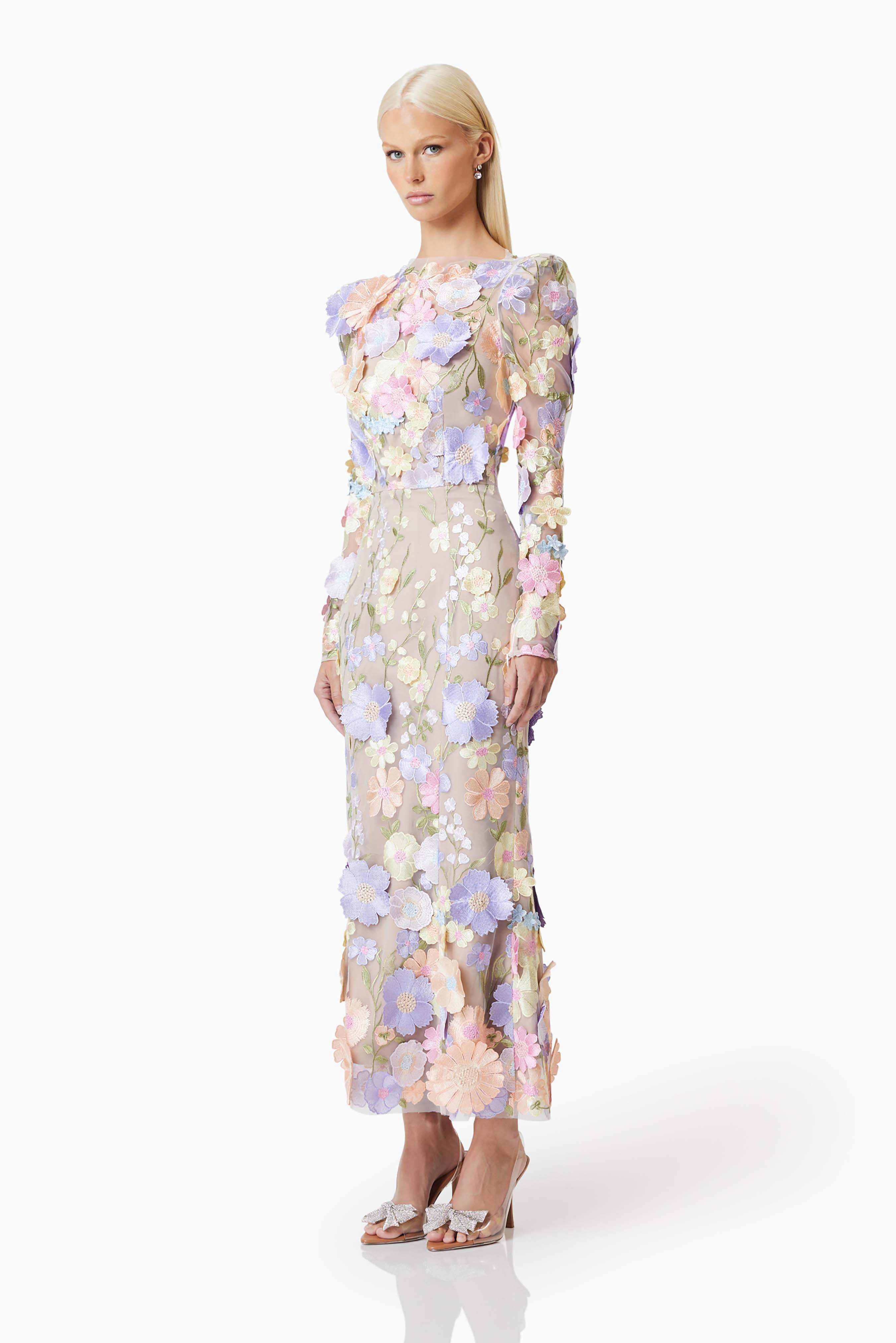 Shannon 3D Floral Midi Dress In Purple - Image 3