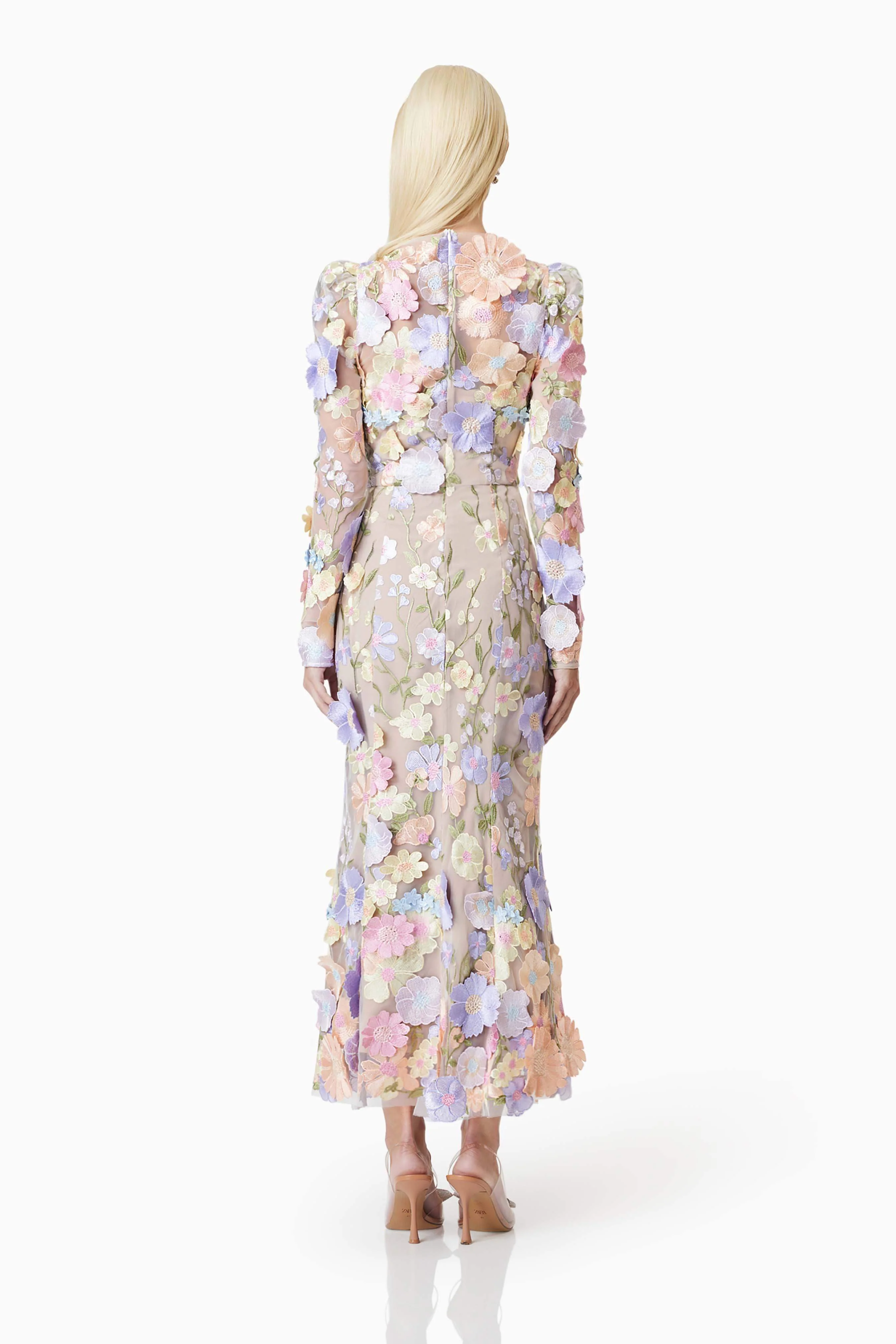 Shannon 3D Floral Midi Dress In Purple - Image 4
