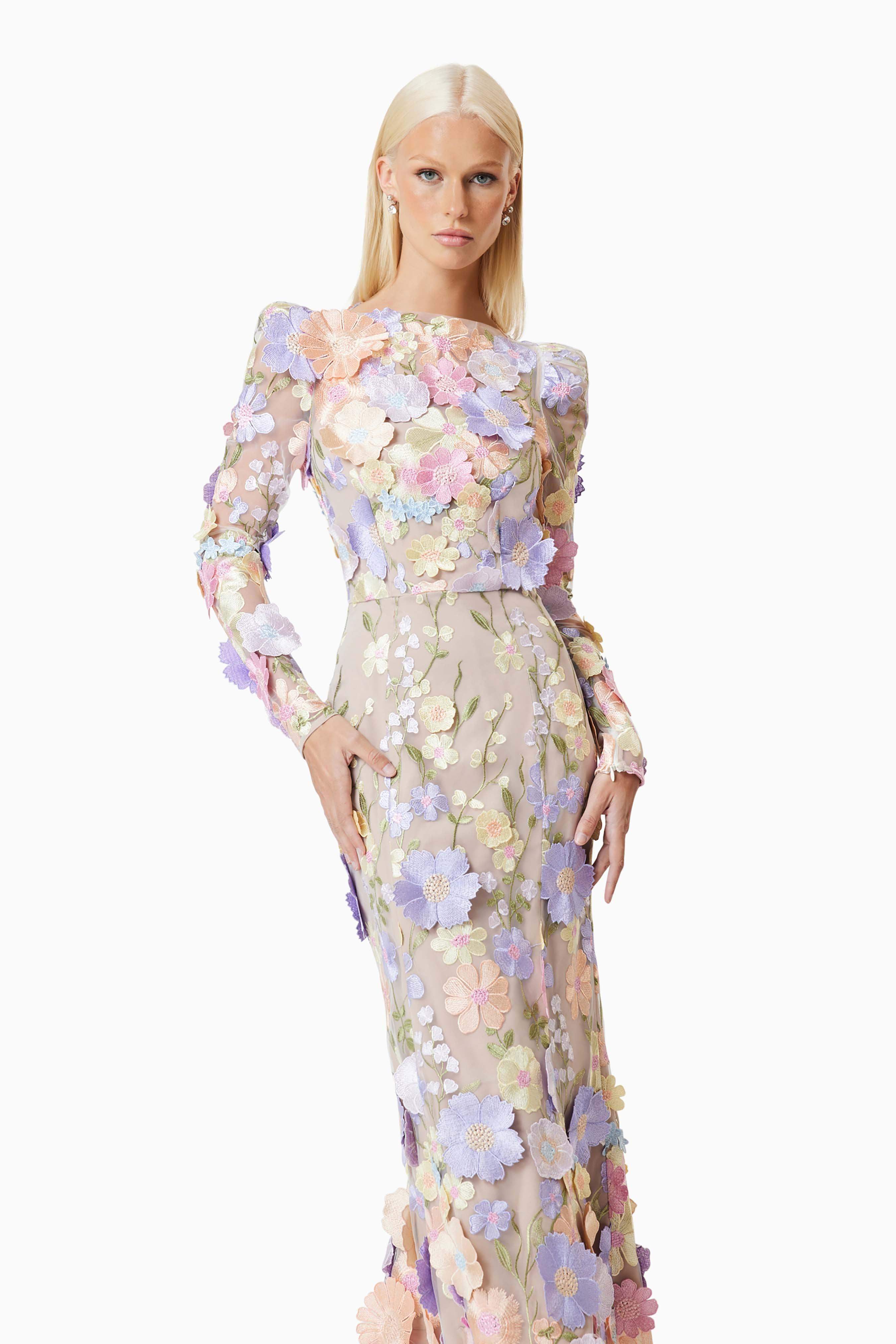 Shannon 3D Floral Midi Dress In Purple - Image 5