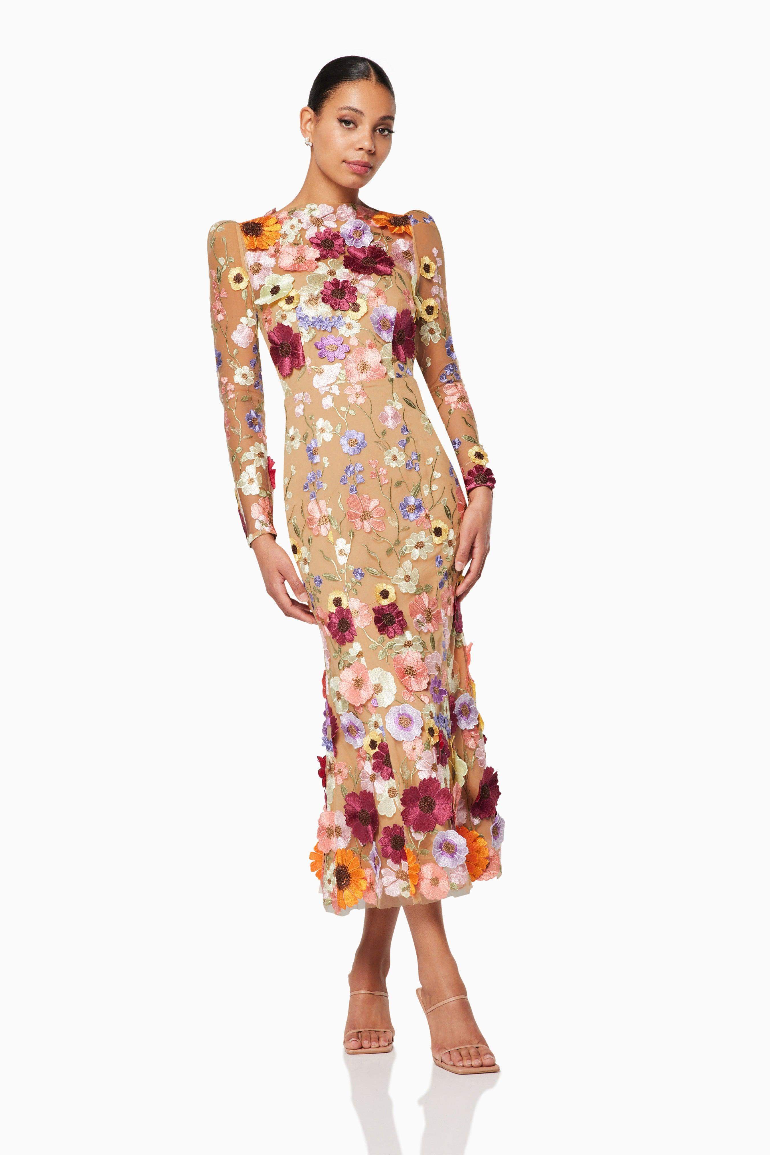 Shannon 3D Floral Midi Dress In Pink - Image 3