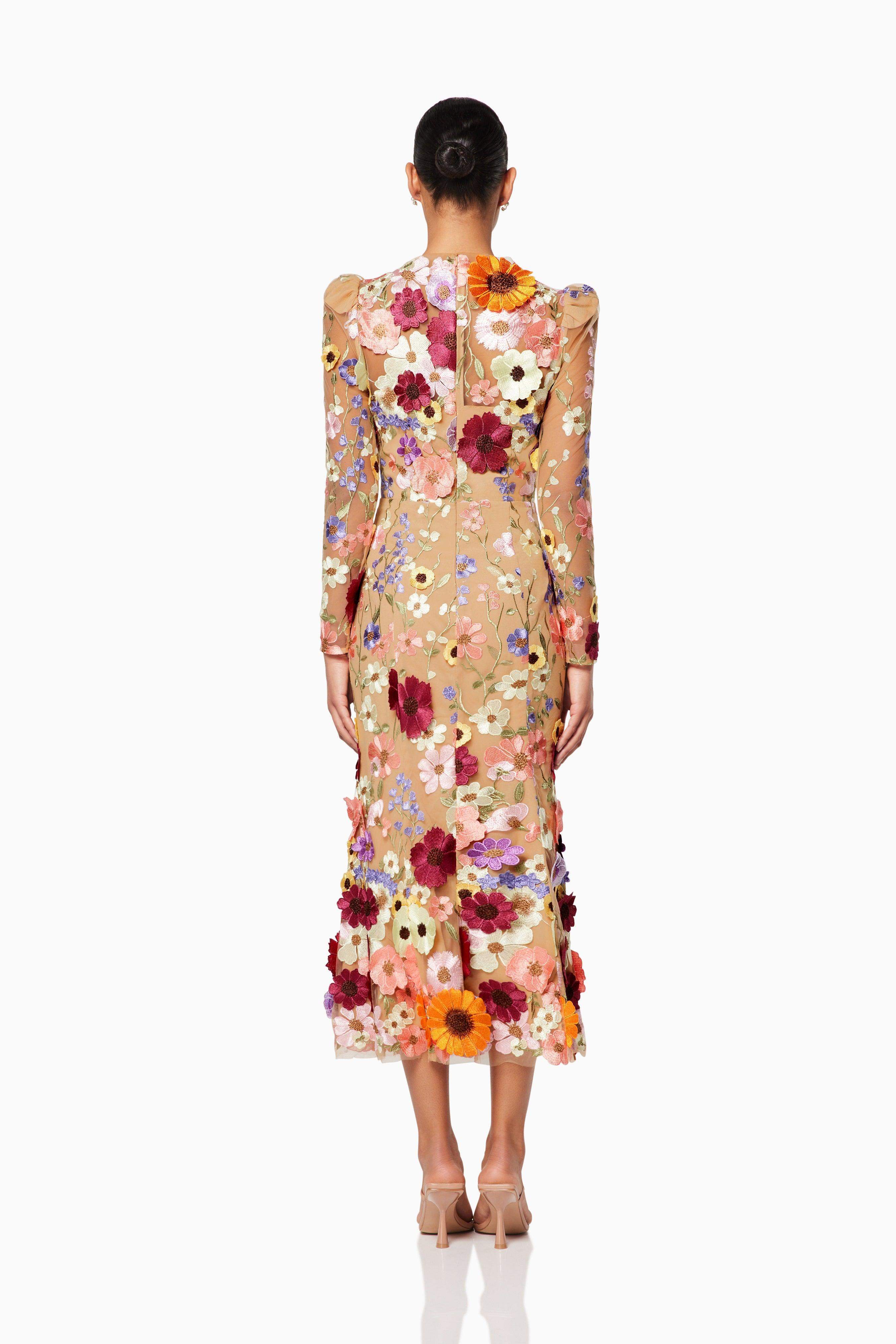 Shannon 3D Floral Midi Dress In Pink - Image 4