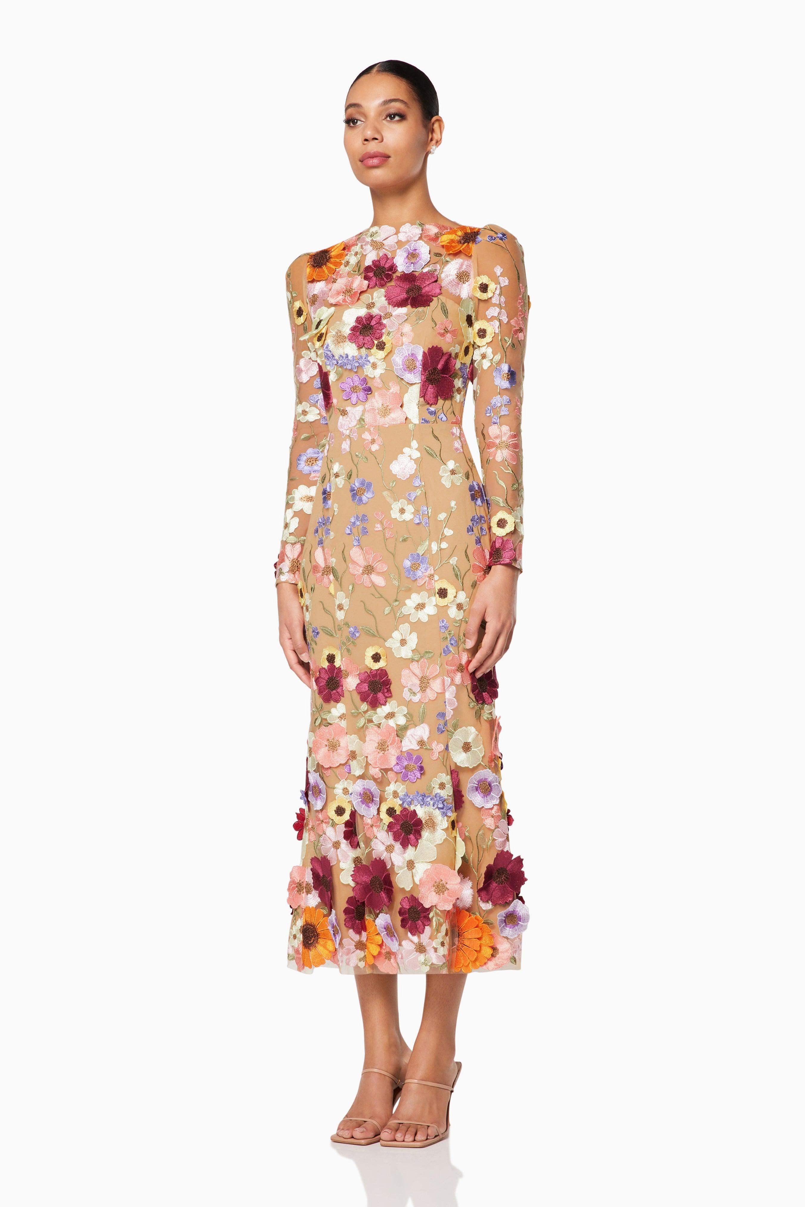 Shannon 3D Floral Midi Dress In Pink - Image 5