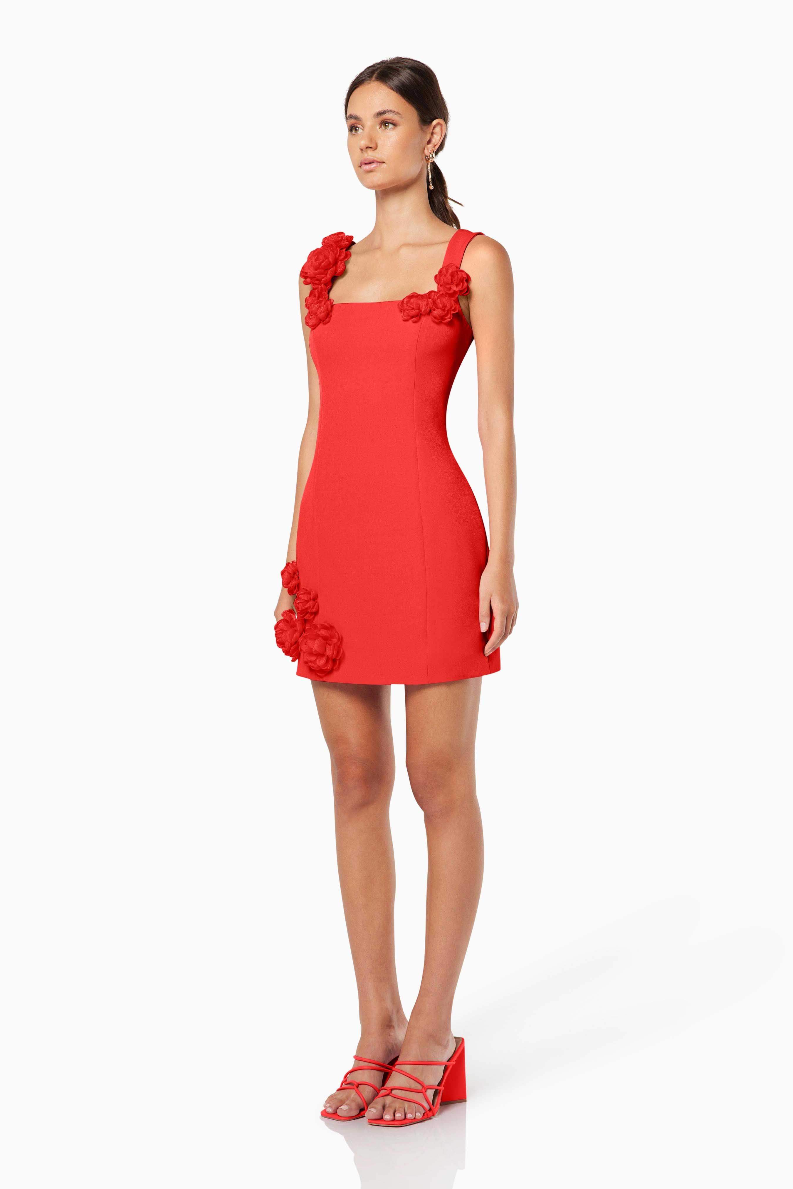 Trompe 3D Floral Mini Dress Red - Image 3