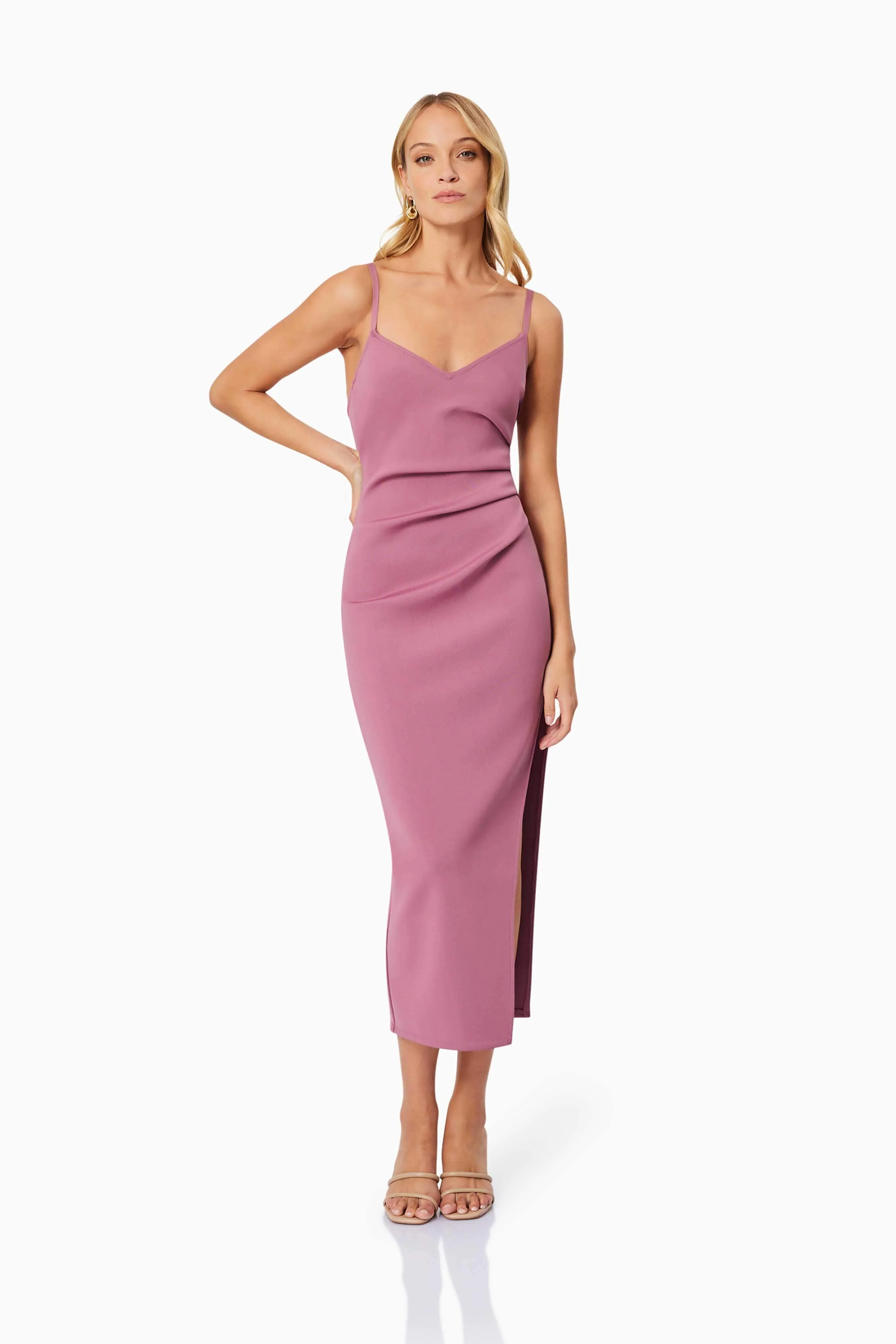 Vera Fitted Maxi Dress In Pink - Image 3